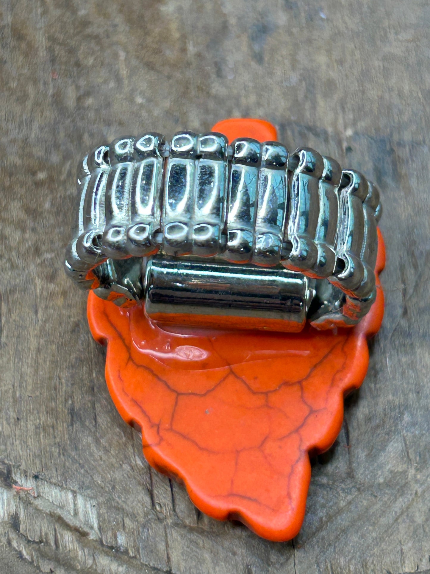 Hand-Carved Orange Leaf Stretch Ring - ERR ORIGINAL