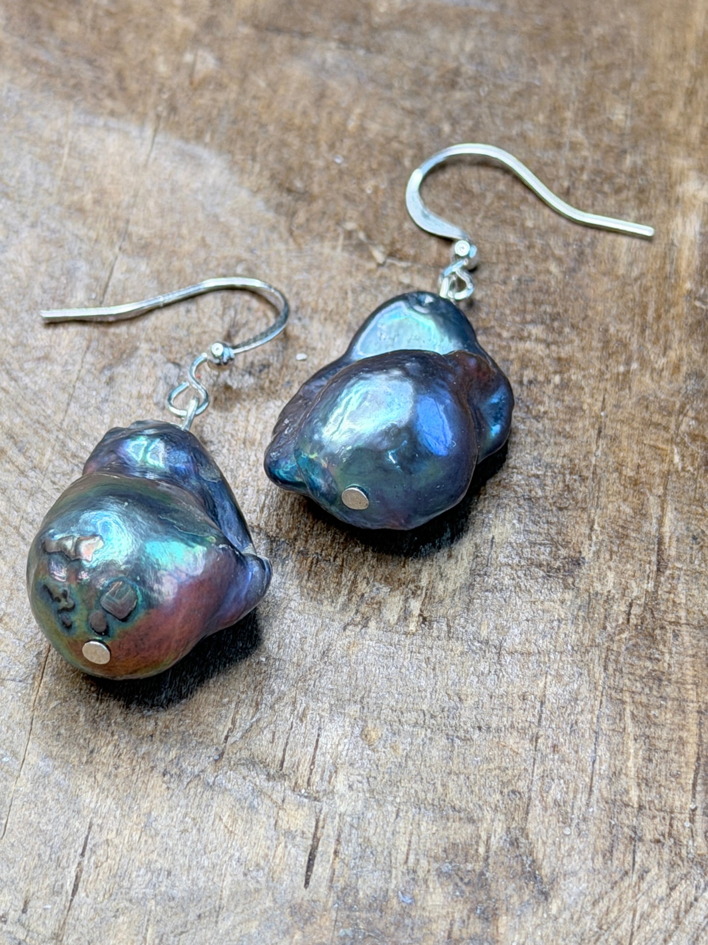 Genuine Chunky Baroque Pearl Earrings (Purple/Blue)