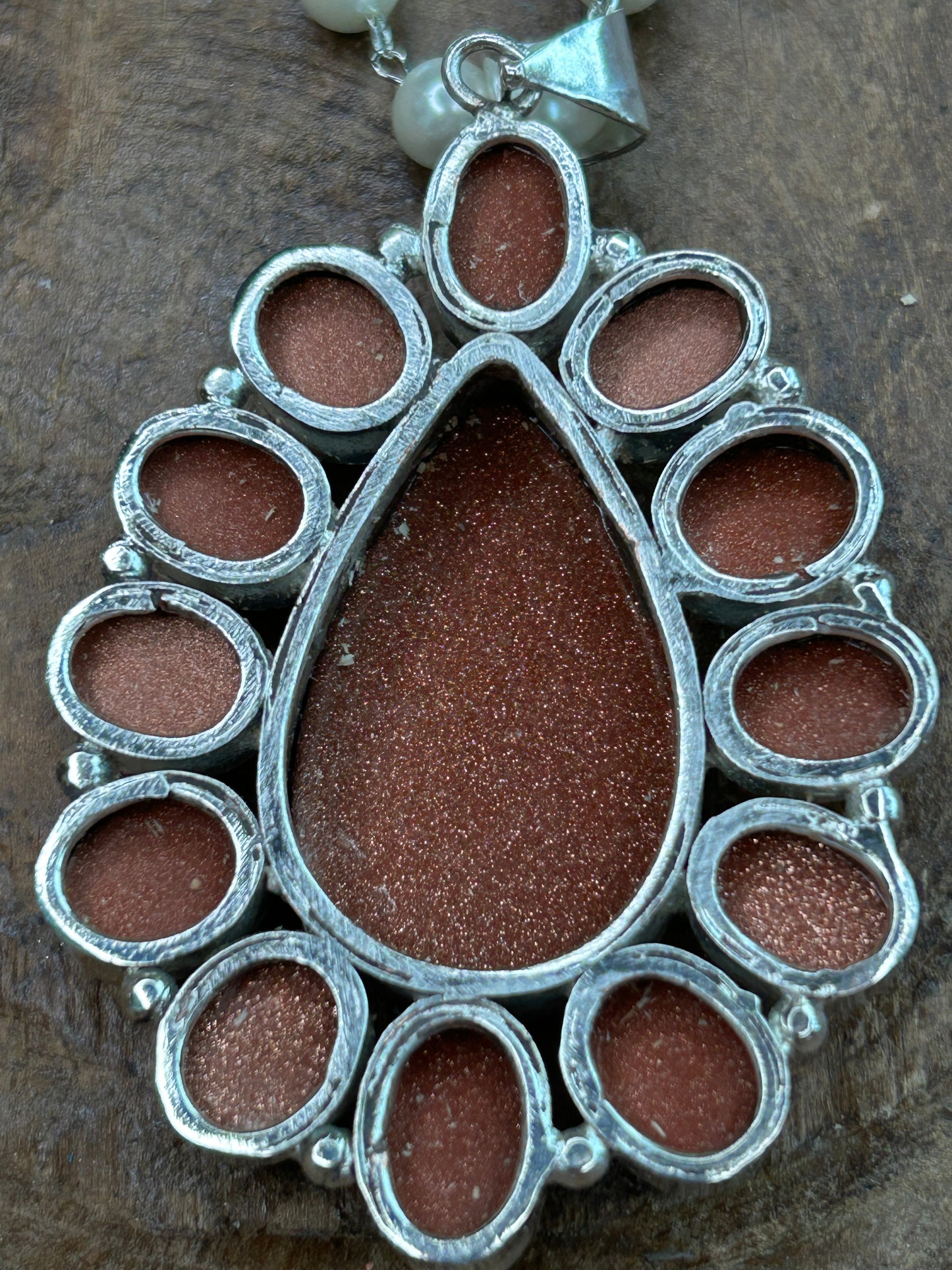German Silver Goldstone Cluster Necklace C