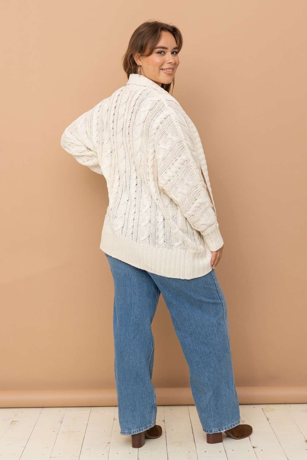 FINAL SALE Chunky Cable Knit Sweater Cardigan (Natural)