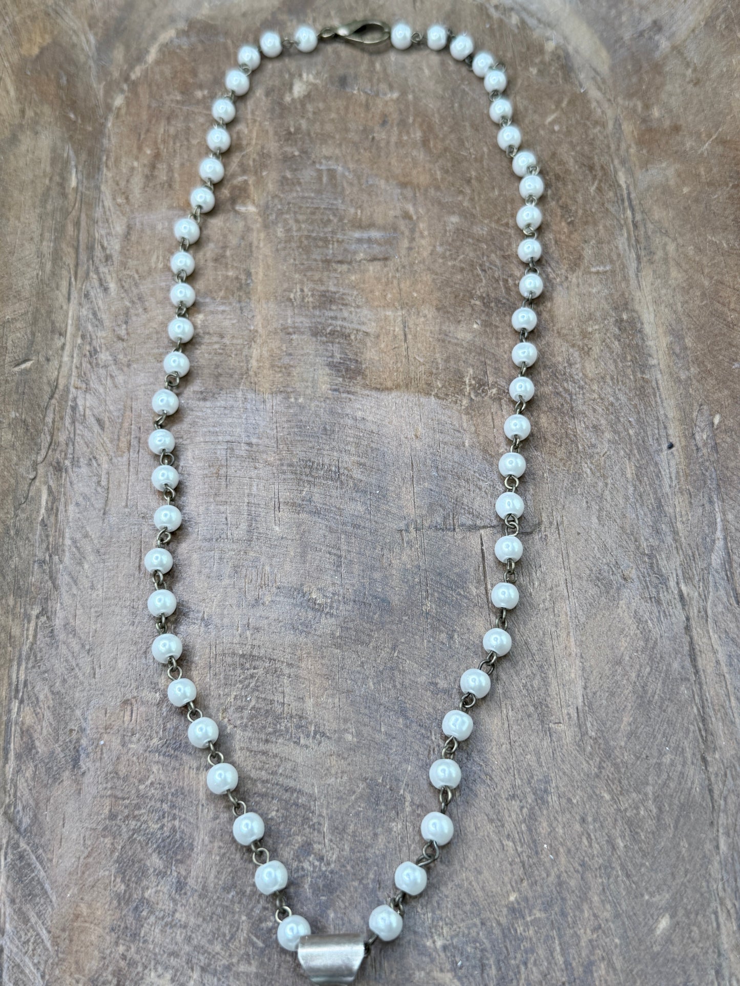 German Silver Blue Electro-Formed Druzy and Pearl Necklace