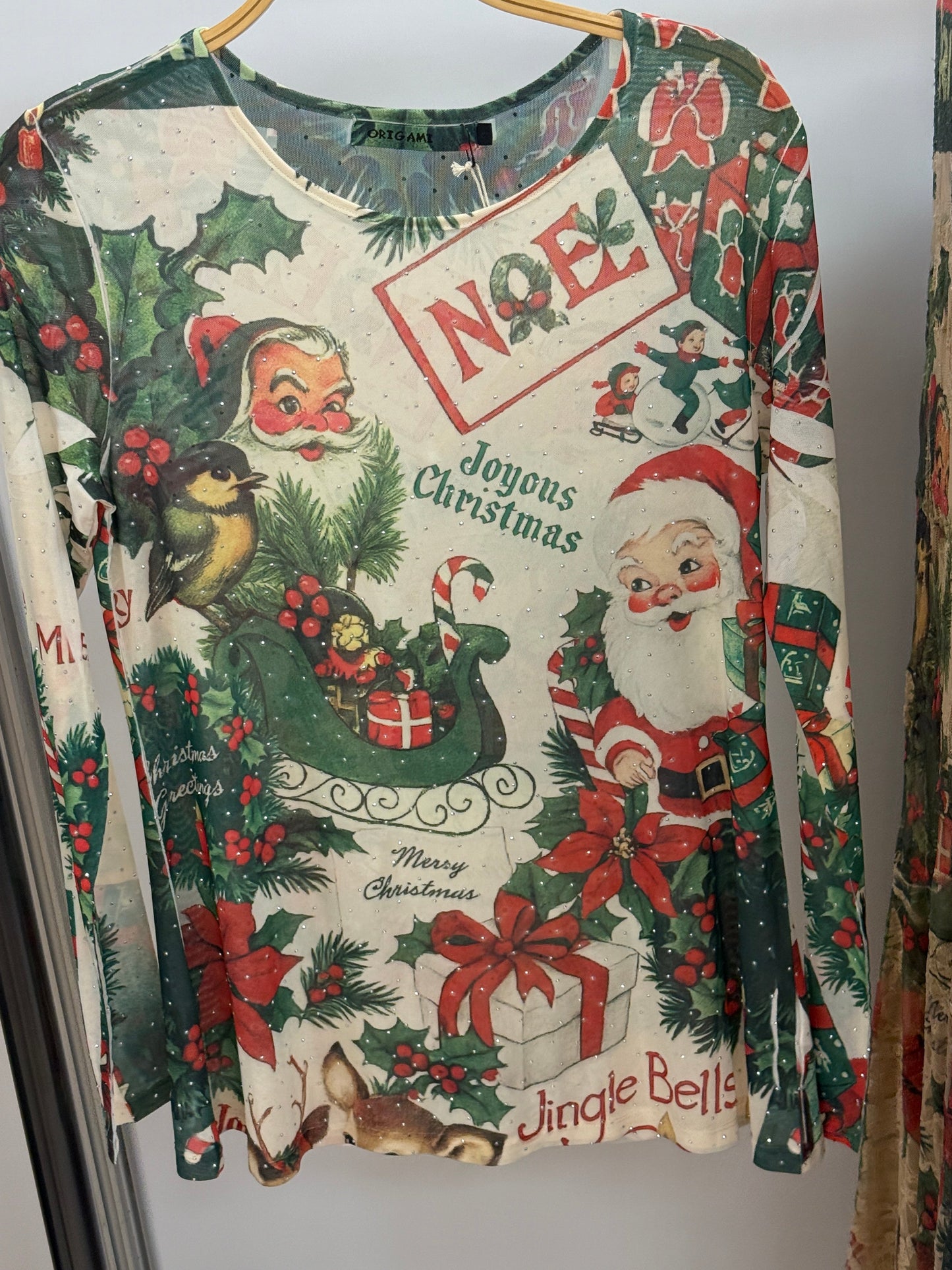 Origami- Vintage Santa Print Mesh Top *Final Sale*