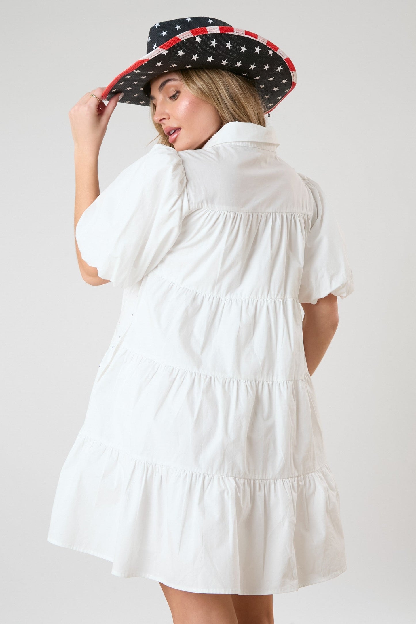 Peach Love- Red, White, and Blue Rhinestone Accent Dress (White) FINAL SALE