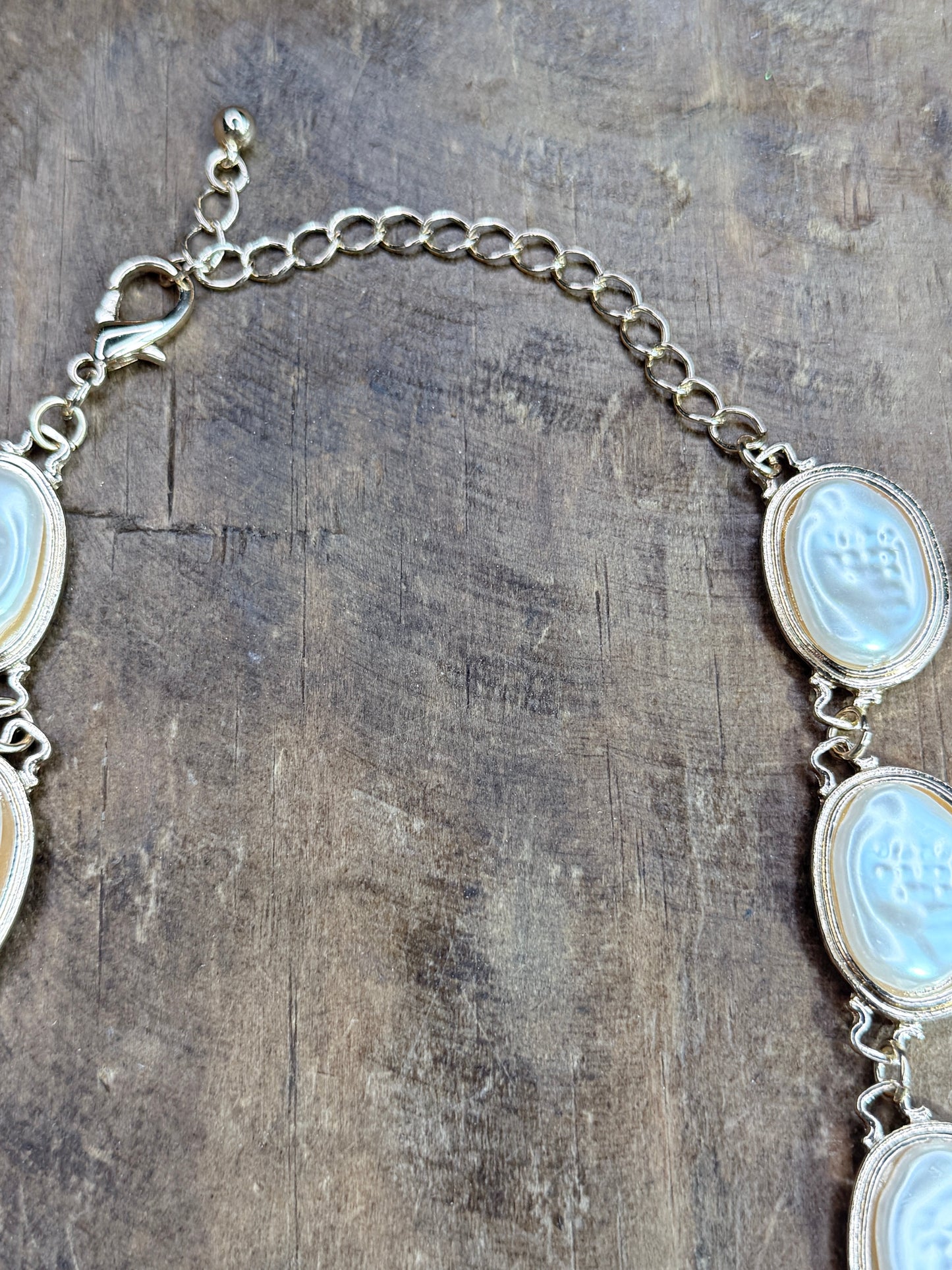 Gold Faux Freshwater Pearl Bezel Necklace