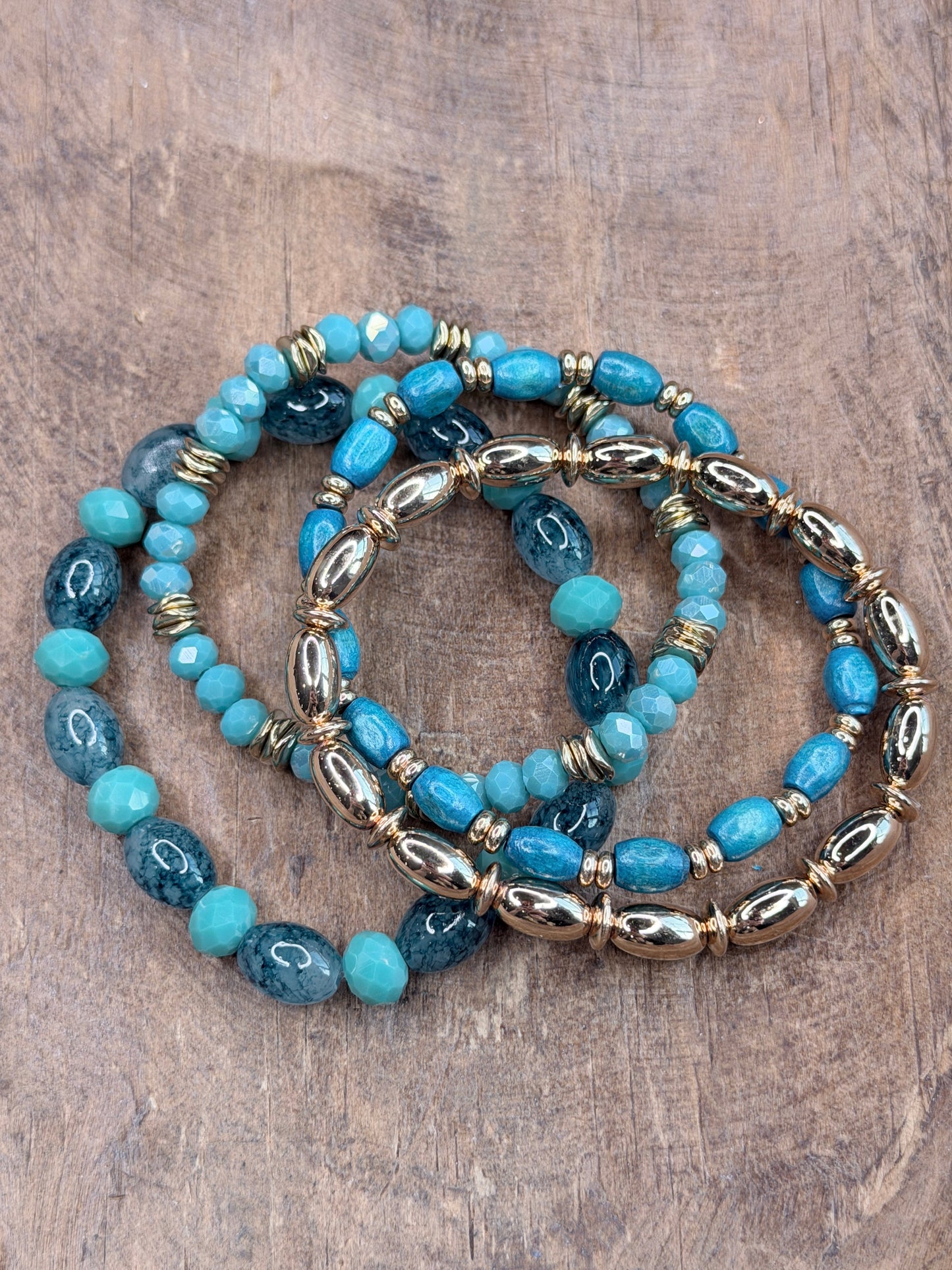 Aria Blue and Gold Crystal Beaded Bracelet Stack