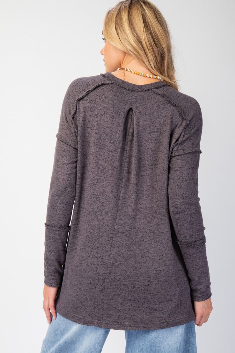 Easel- Brushed Hacci Knit Tunic (Charcoal) *Final Sale*