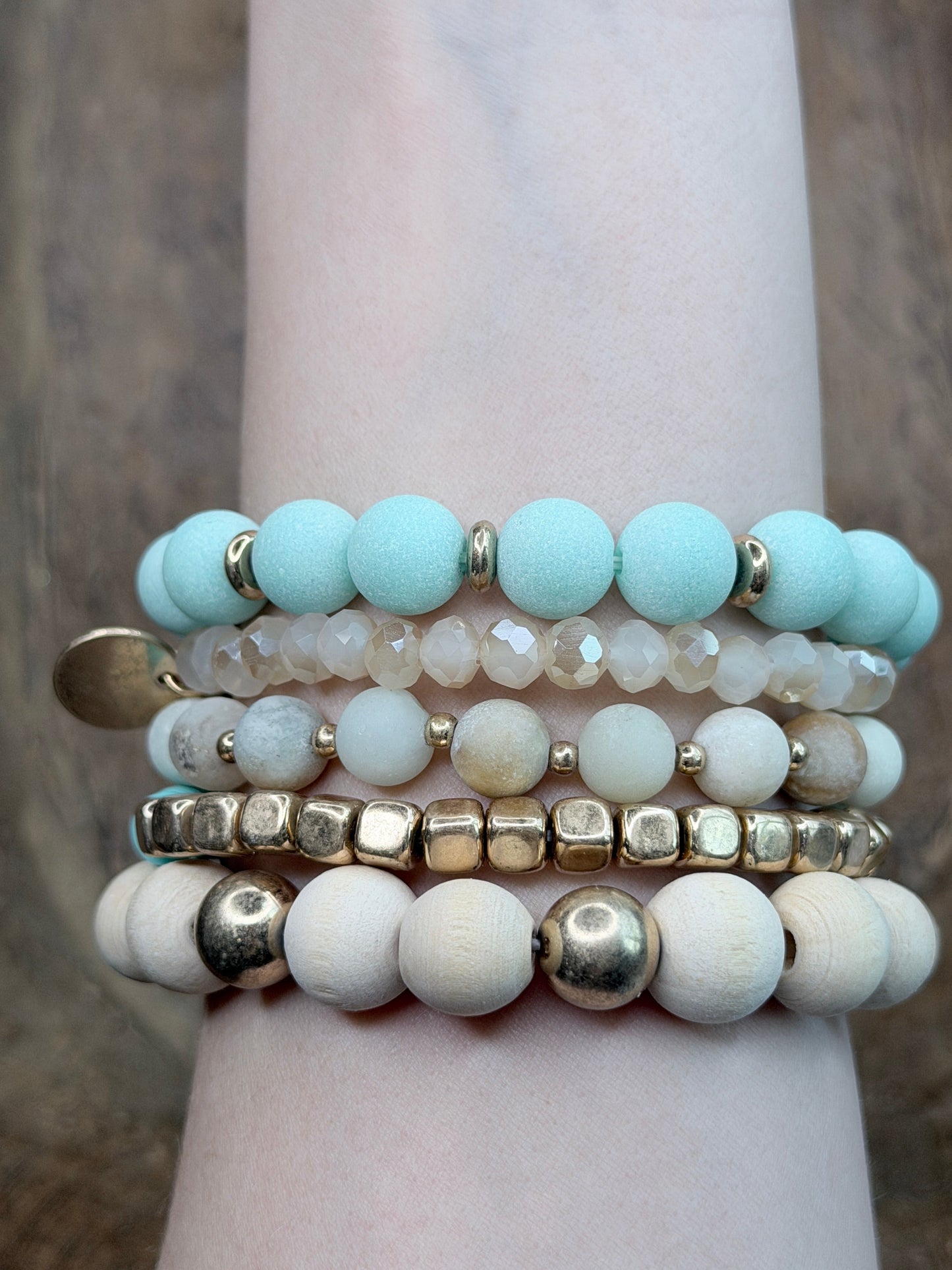 Bri Teal and Gold Crystal Beaded Bracelet Stack