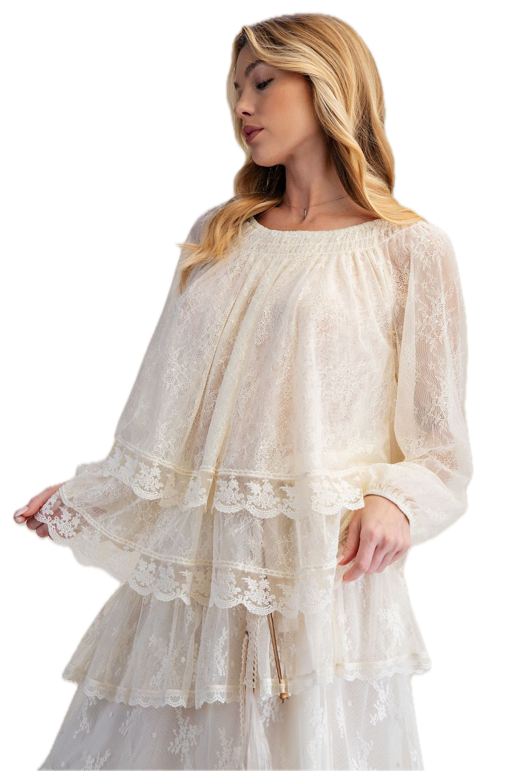 EASEL -Sheer Lace Open Back Top (Ivory/Beige)