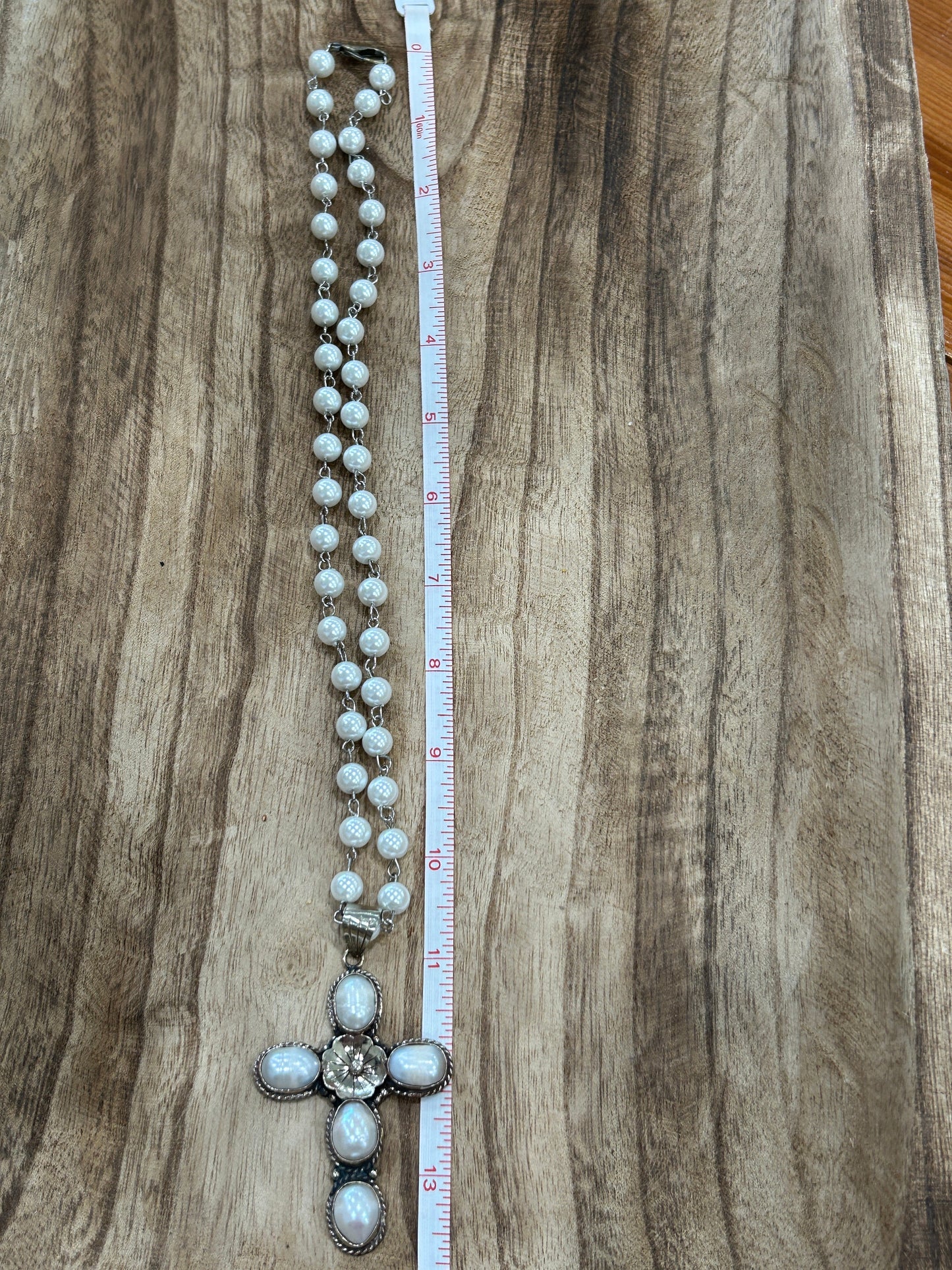 Tibetan Silver Pearl Cross Pendant Necklace