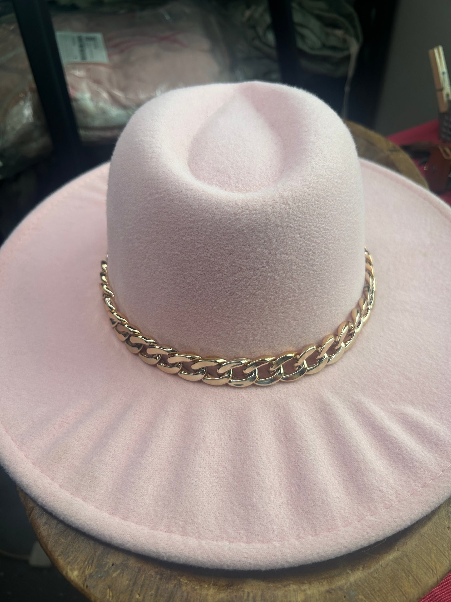 Wide Brim Pink Felt Hat