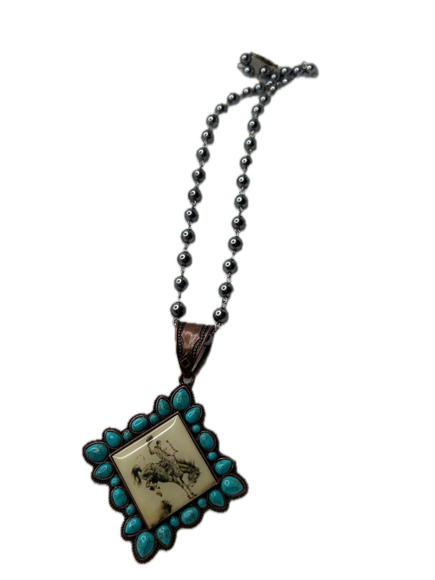 Beaded Diamond Horse Rider Necklace with Turquoise