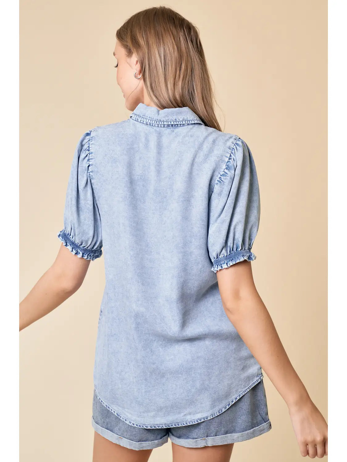 Puff Sleeve Button Down Top (Light Denim) *Final Sale*
