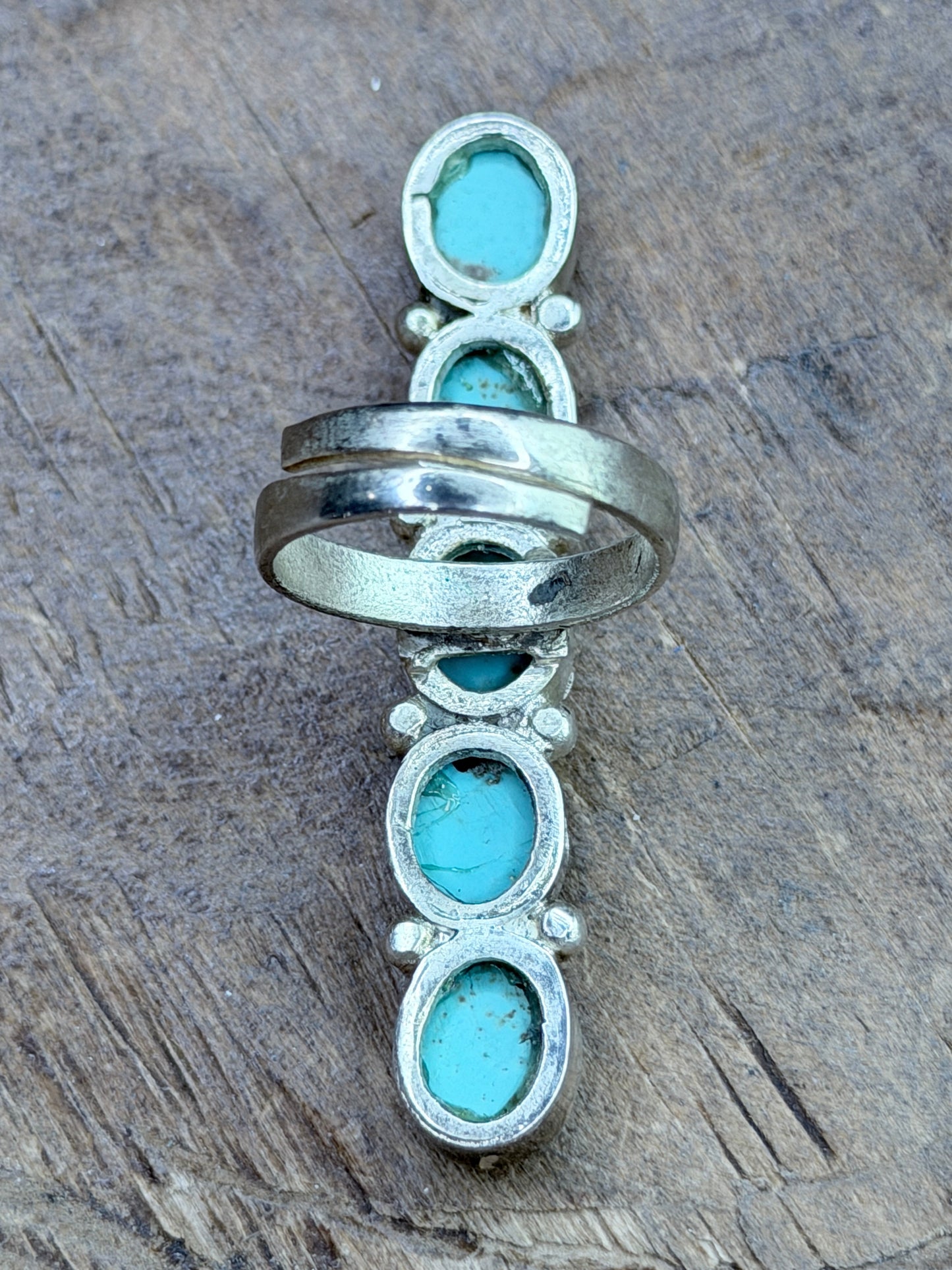 German Silver Dainty Five Stone Turquoise Ring