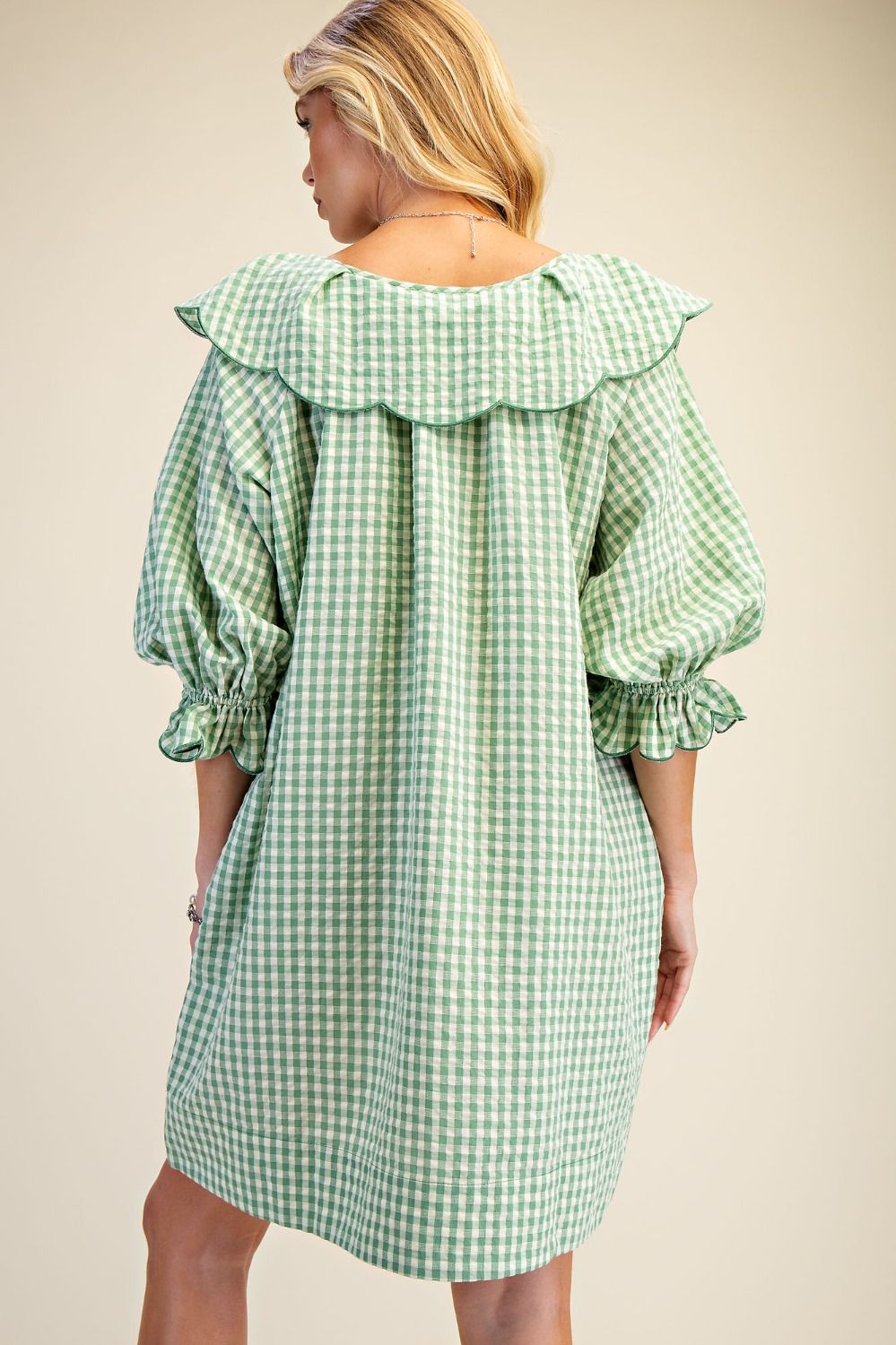 FINAL SALE EASEL - Calyx Collar Gingham Seesucker Dress (Apple Green)