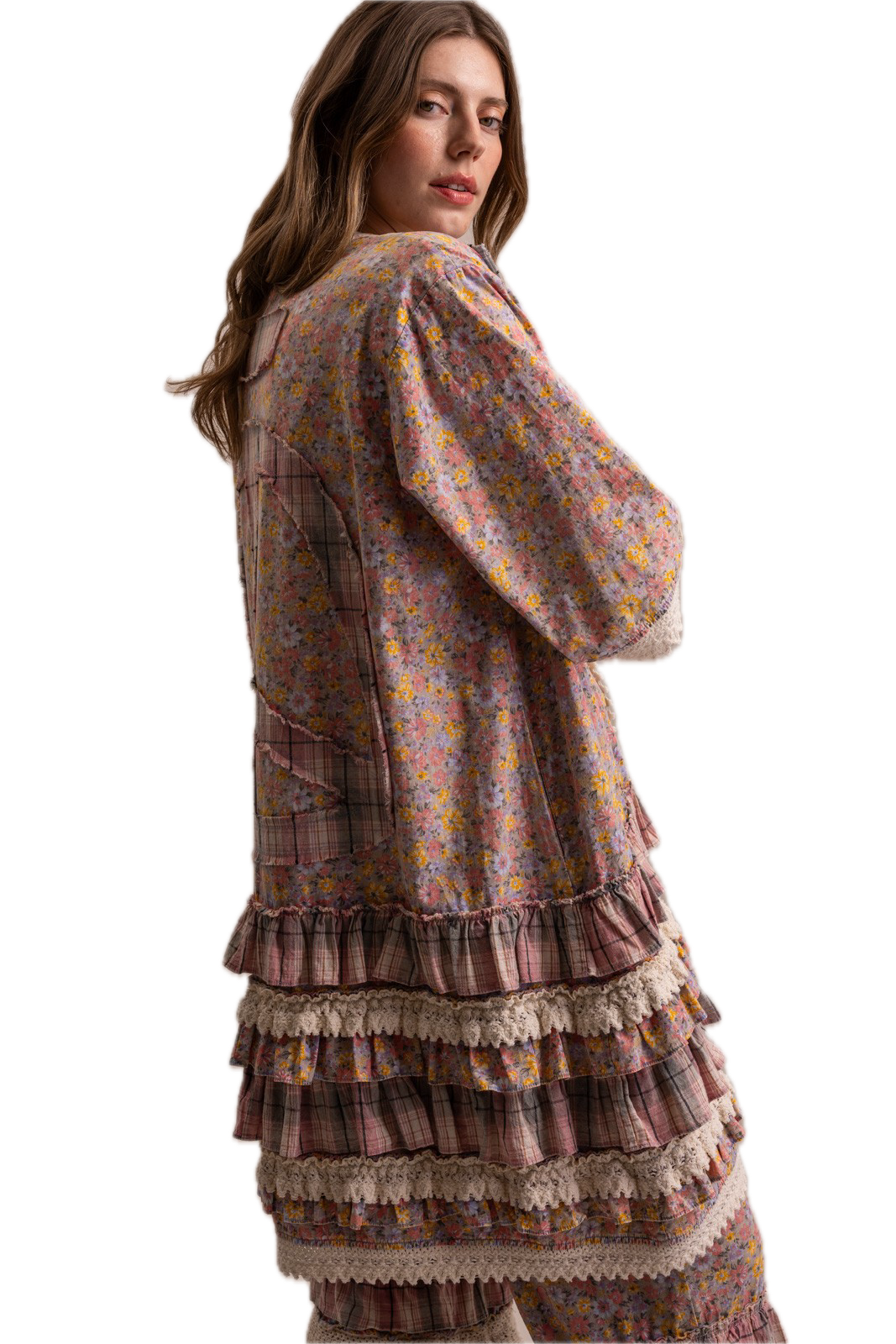 Blue Velvet- Peace & Patchwork Tiered Ruffle Duster final sale