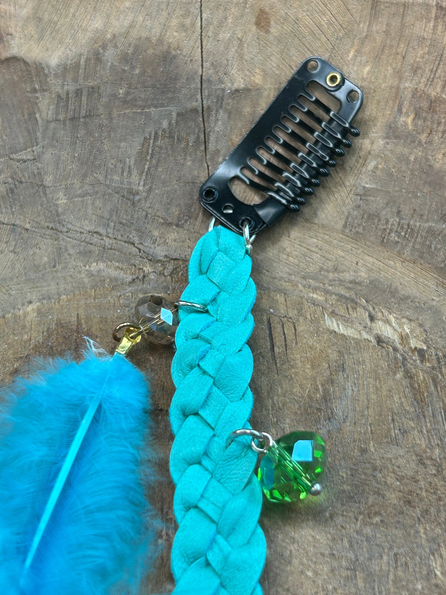 Turquoise Braided Feather Hair Clip