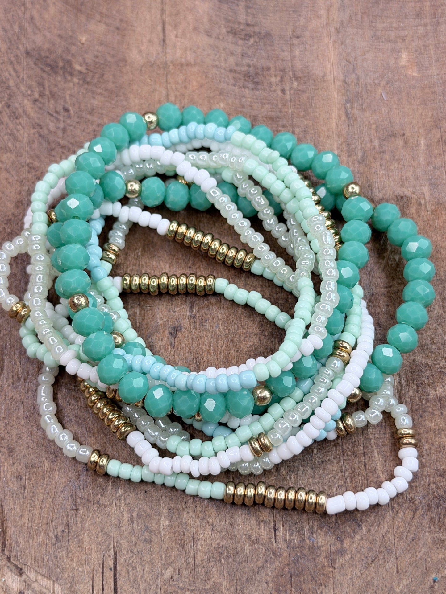 Chloe Teal and Gold Crystal Beaded Bracelet Stack