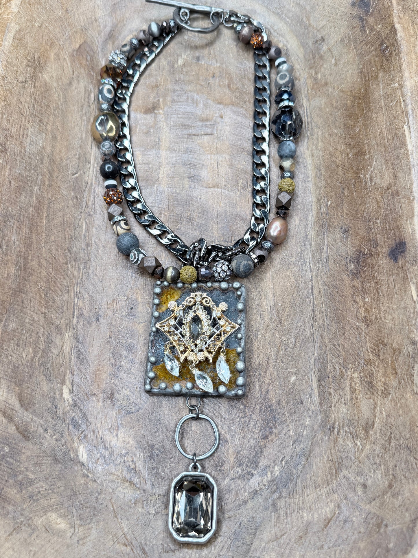 Art by Amy- Soldered Gothic Stone Rhinestone Necklace