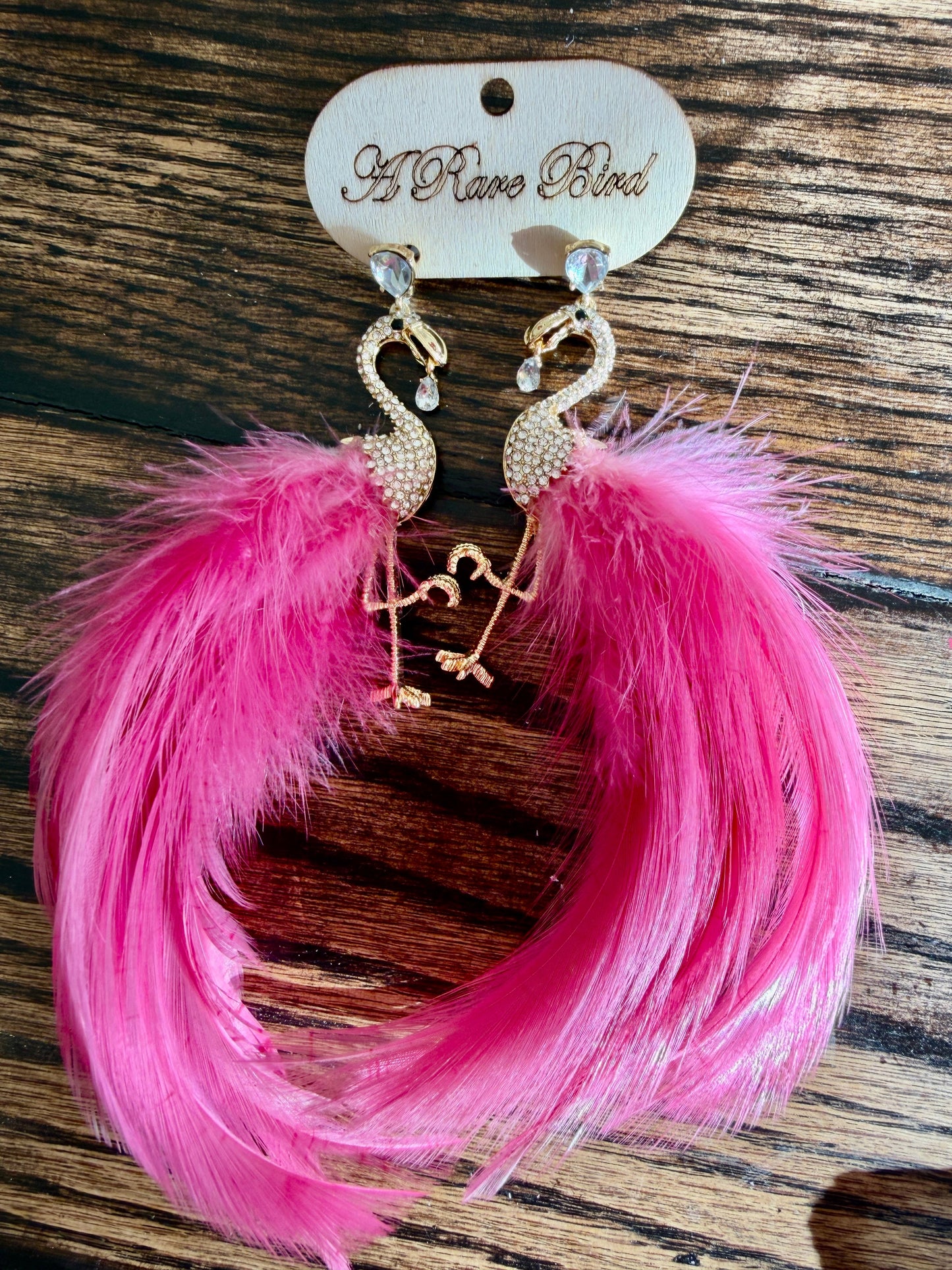 Rare Bird- Pink Feather Flamingo Earrings
