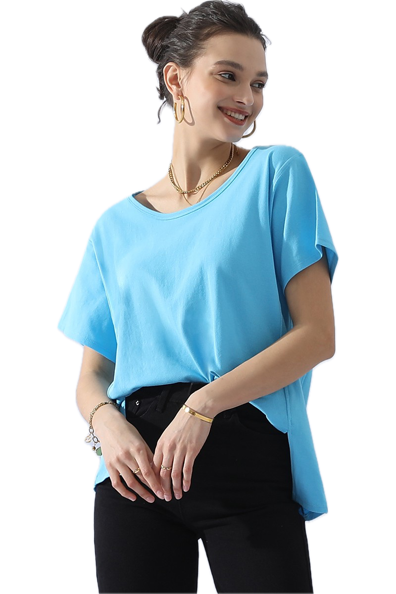 Round Neck Short Sleeve Top (Aqua) *Final Sale*