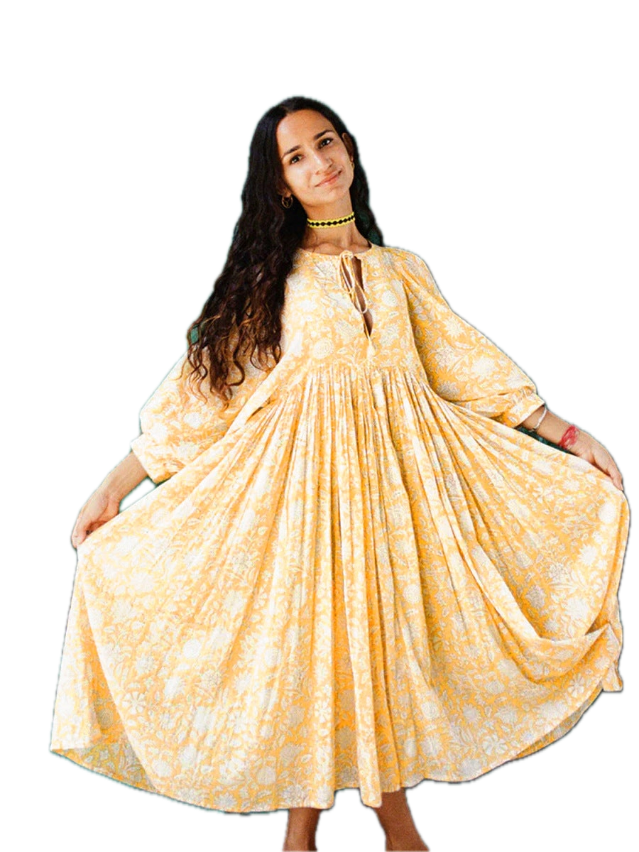 Long Floral String Tie Dress (Yellow) *Final Sale*