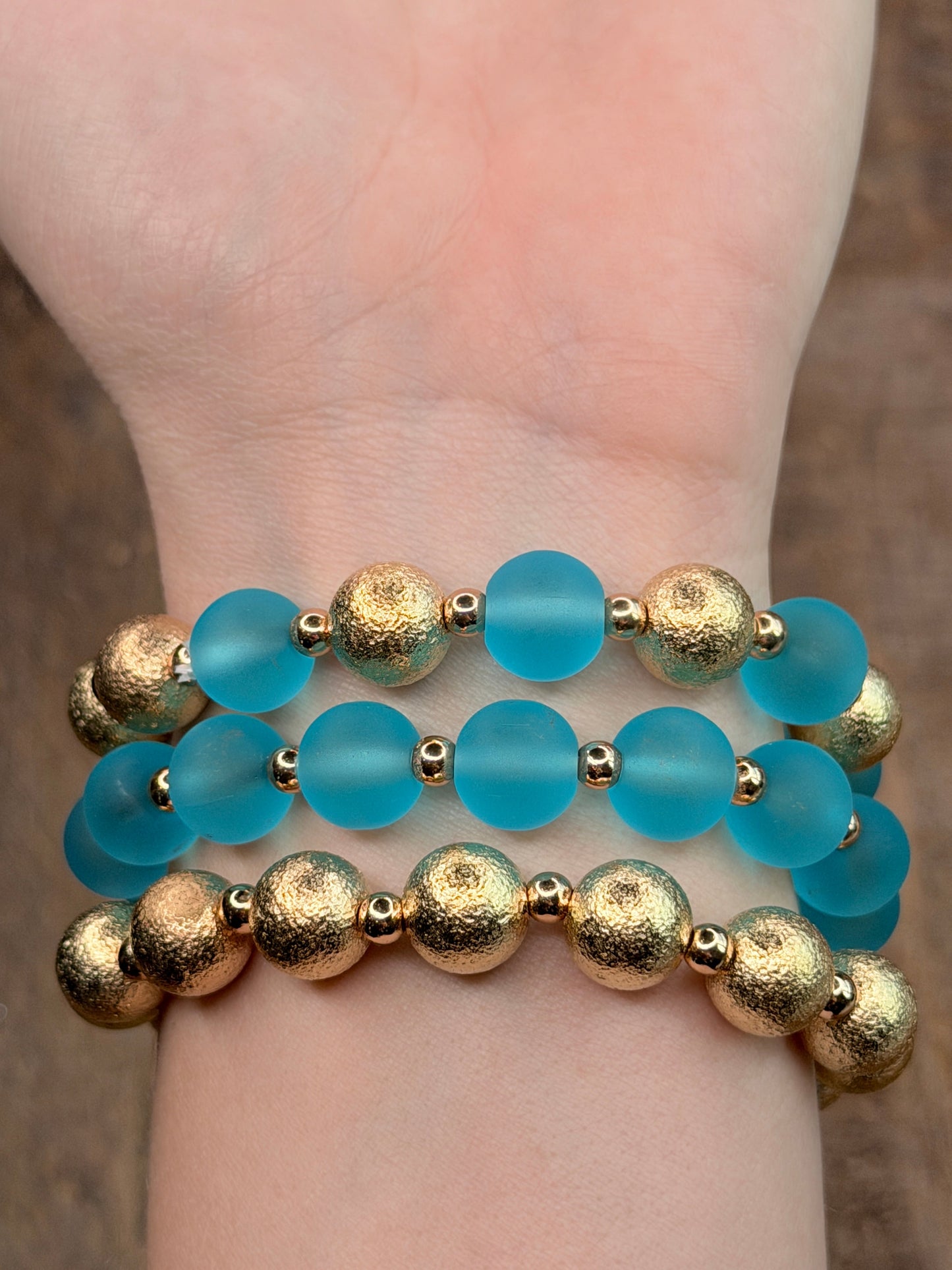 Bryn Blue and Gold Crystal Beaded Bracelet Stack