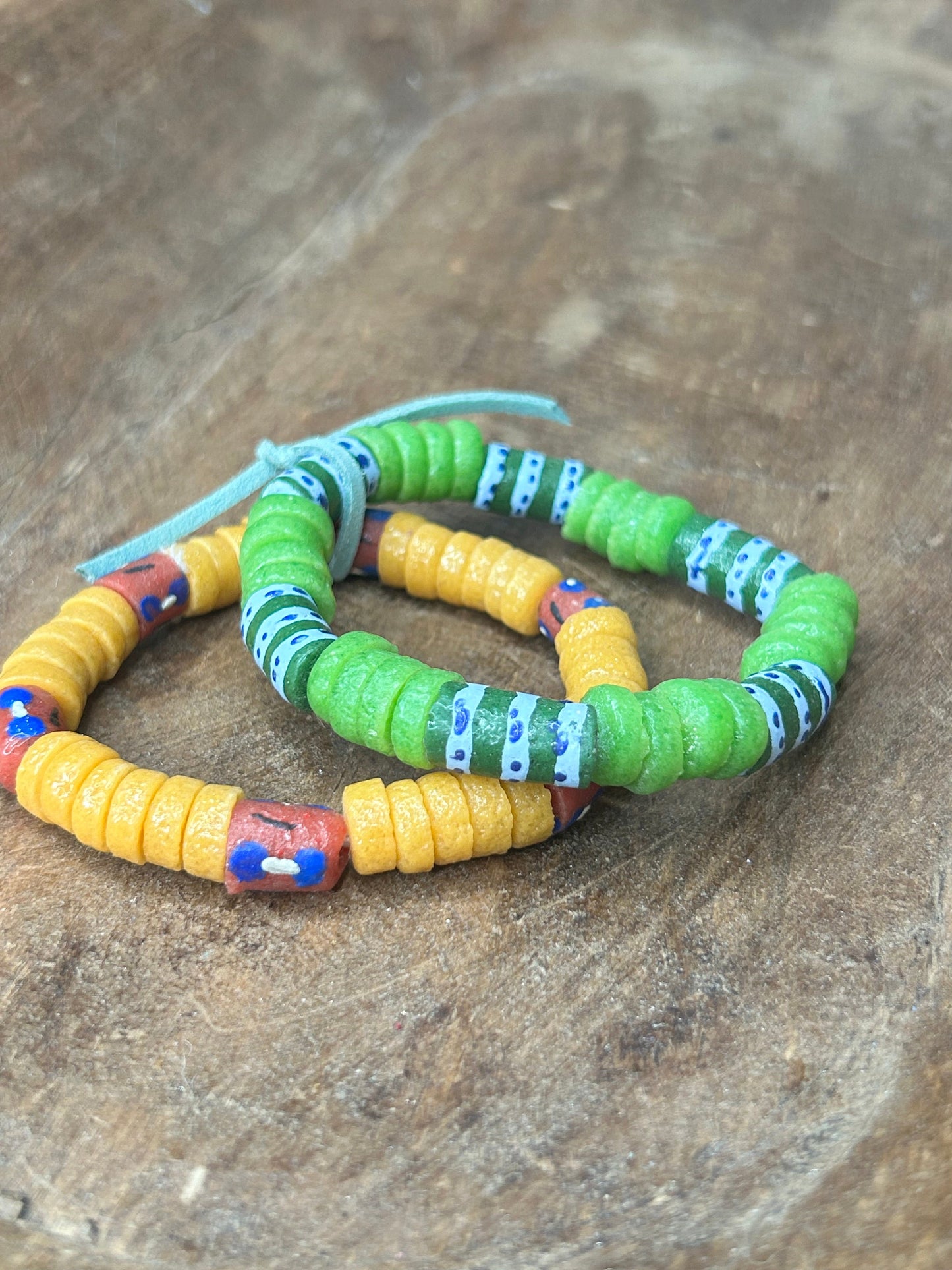 African Glass Bead Bracelet Stack (YELLOW AND GREEN)