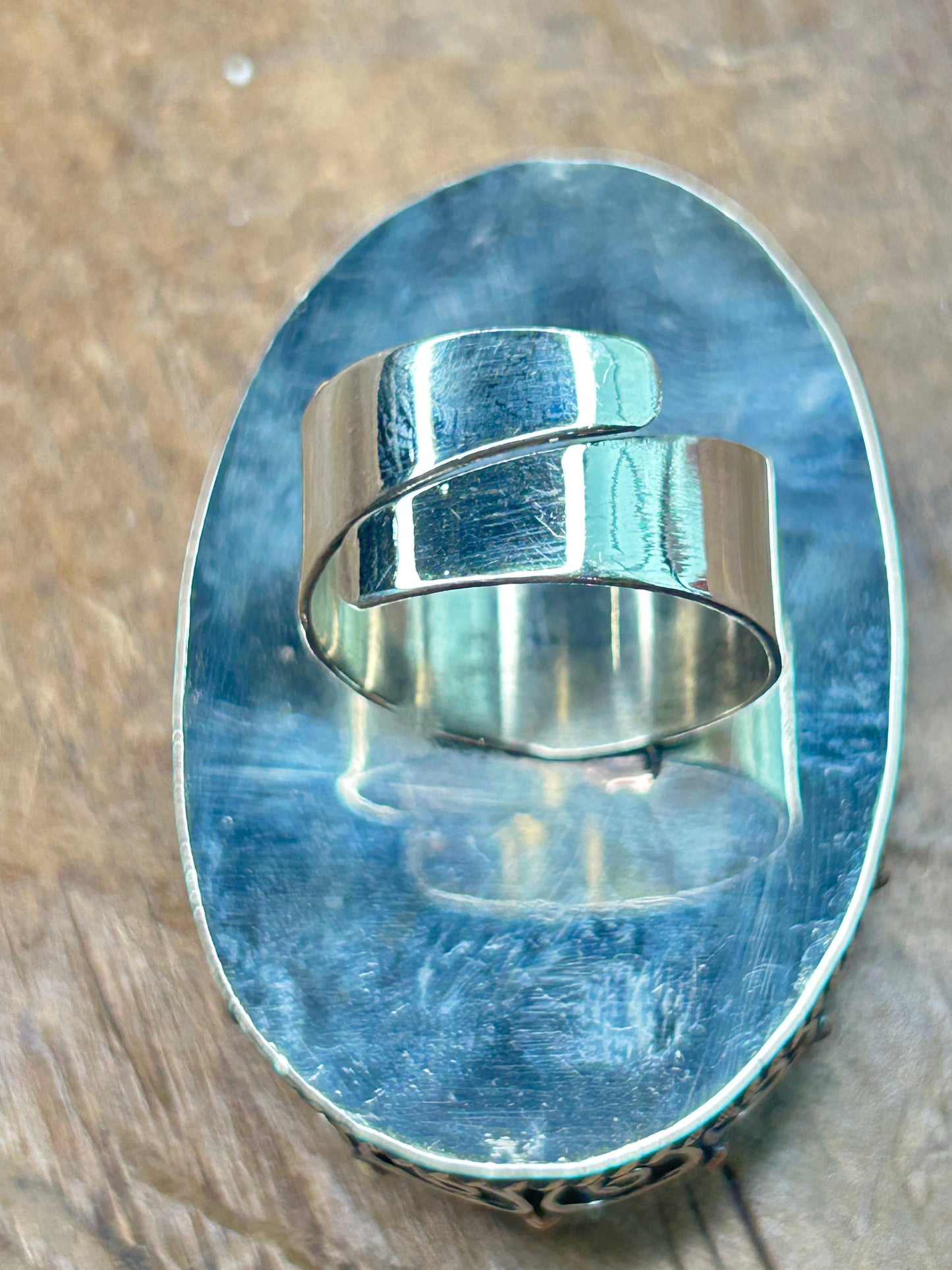 German Silver Green Moss Agate Ring