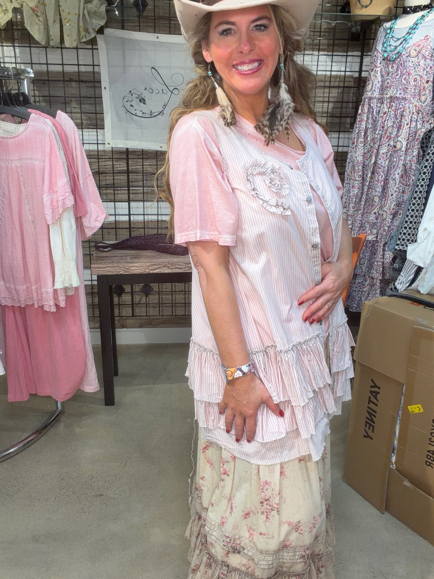 Paper Lace- Pink Striped Cotton Vest PREORDER *Final Sale*