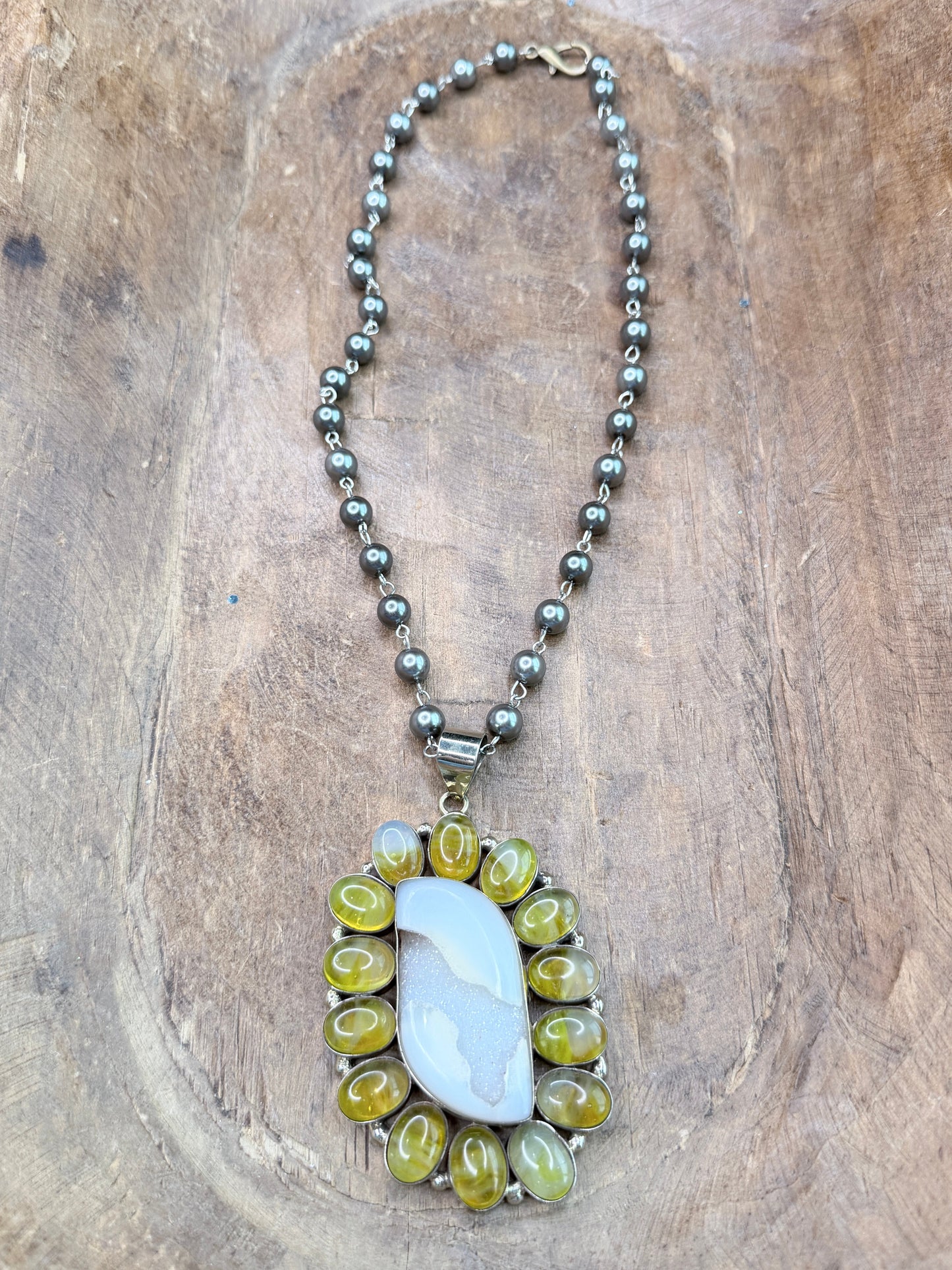 German Silver Citrine and Druzy Agate Necklace