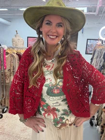 Origami- Cropped Crochet Jacket (Red) *Final Sale*