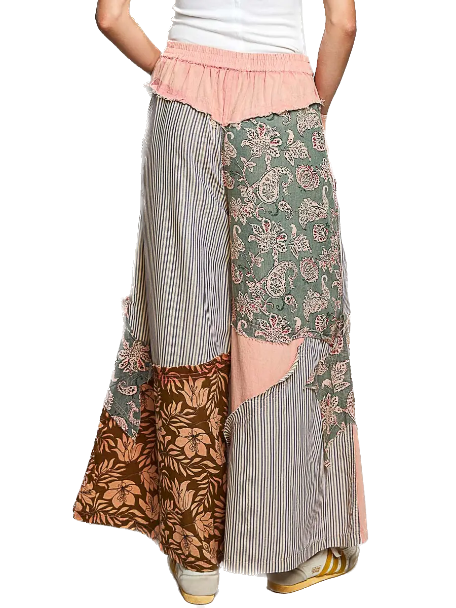 POL- Bohemian Star and Stripe Patchwork Pants (Peach Multi)