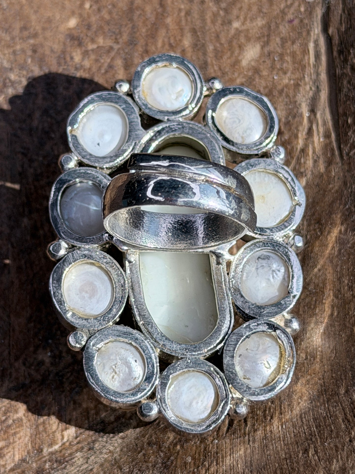 German Silver Agate and Pearl Cluster Ring