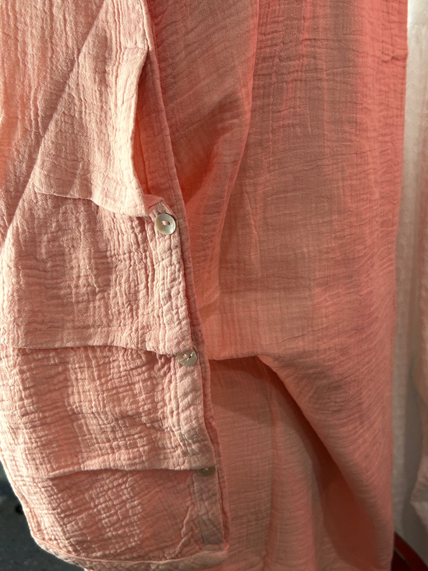 FINAL SALE Paper Lace Vintage Washed Tunic with Button Sleeves (Pink)