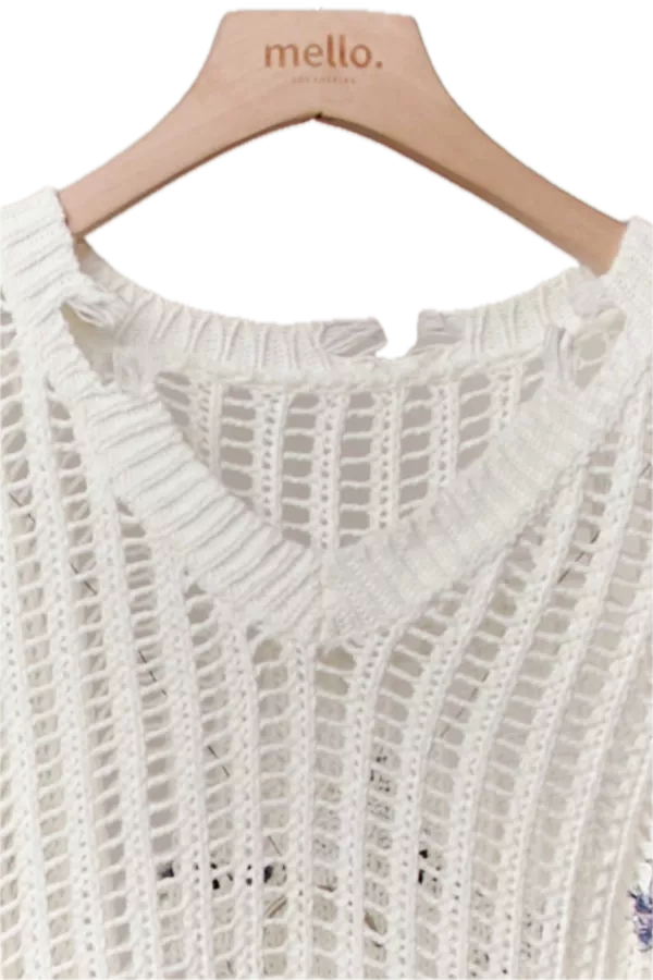 Distressed Star Knit Pullover (White) *Final Sale*