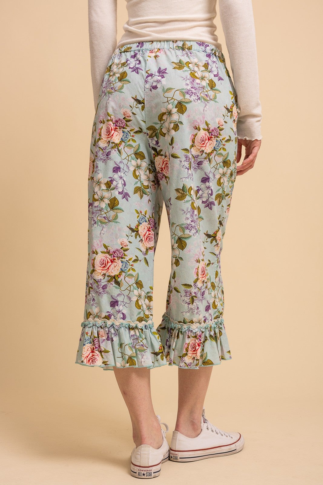 Bluevelvet- Floral Print Ruffle Bottom Pants (Light Blue) *Final Sale*