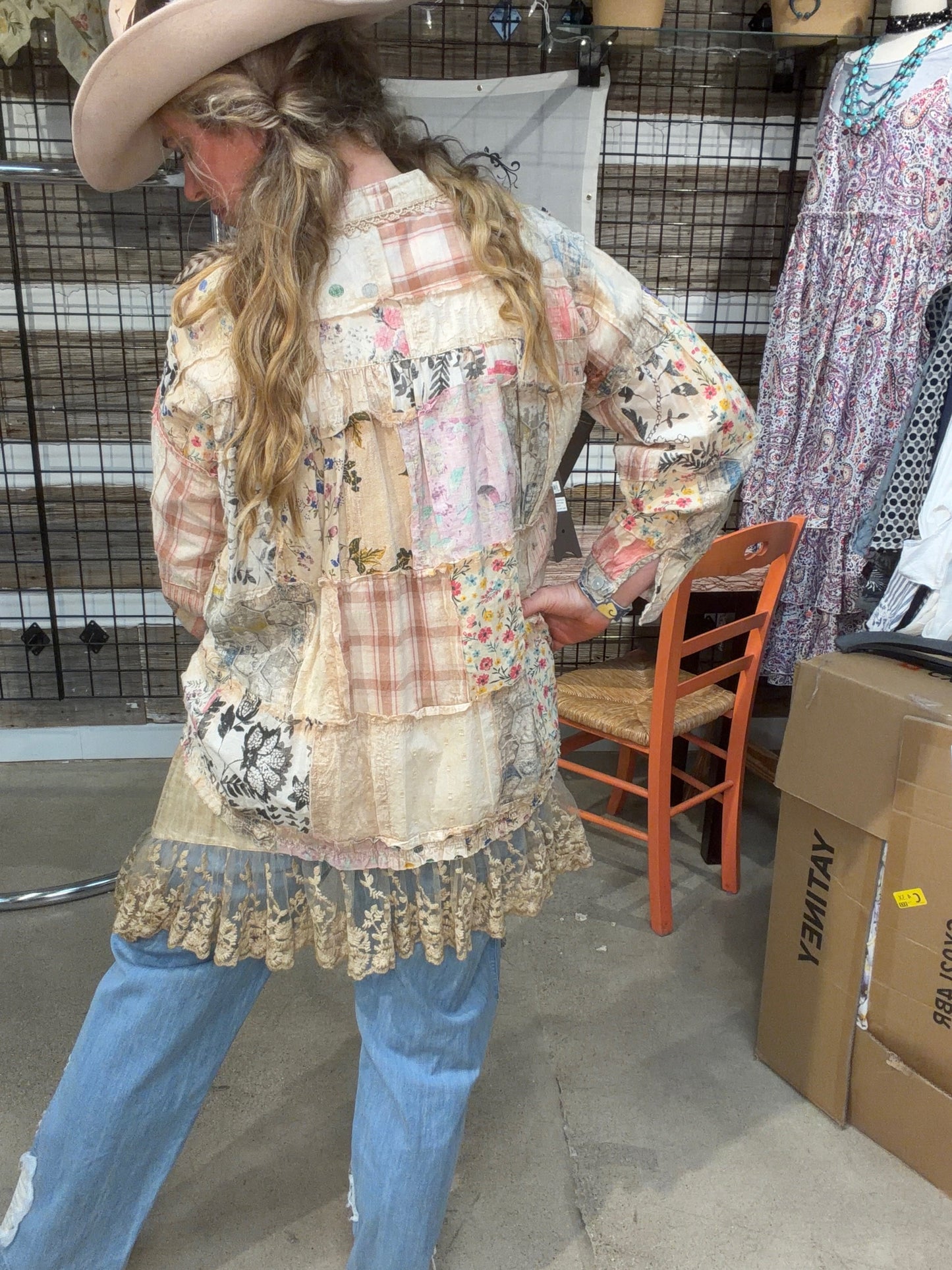 Paper Lace- Floral Plaid Patchwork Top (Natural) (PREORDER) *Final Sale*
