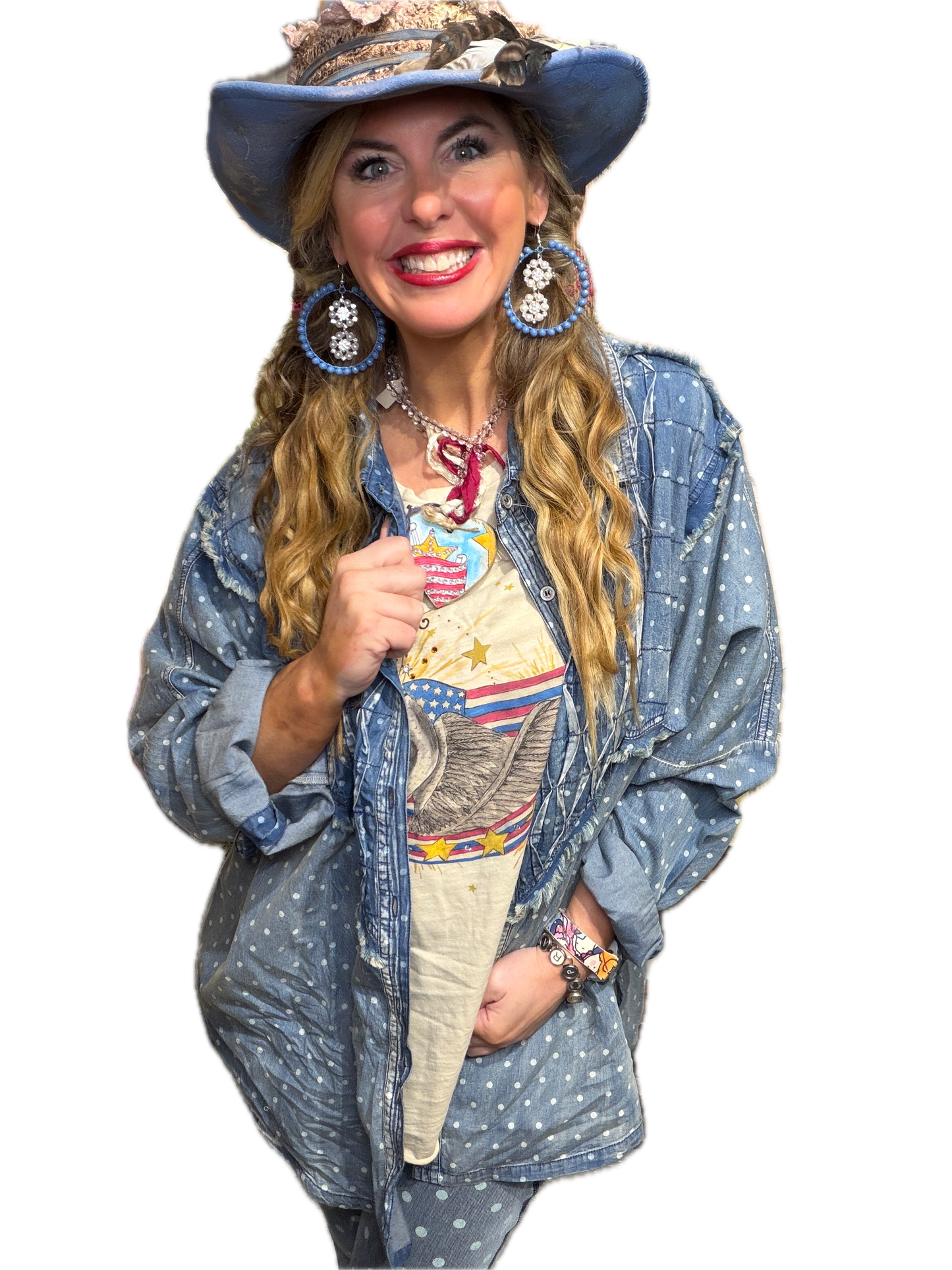 A RARE BIRD- Denim Dot Shirt