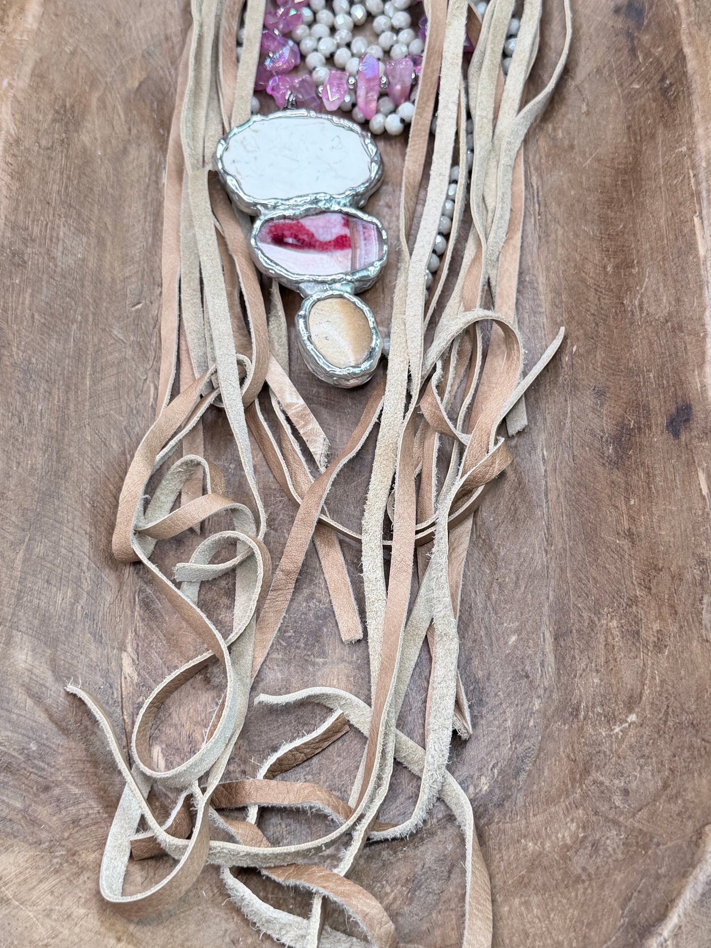 Chunky Soldered Howlite and Pink Agate Fringe Necklace