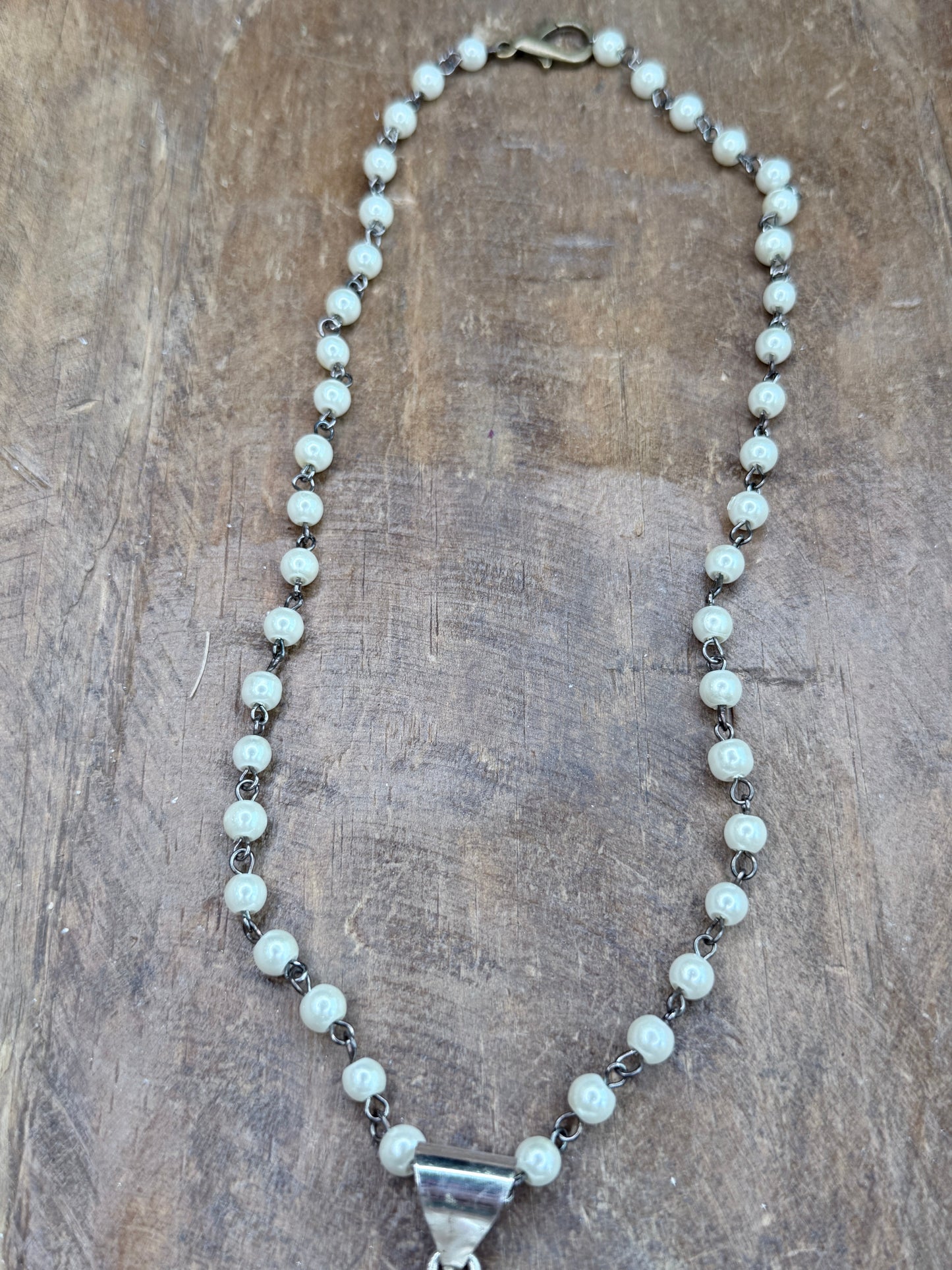 German Silver Turquoise and Pearl Cluster Necklace