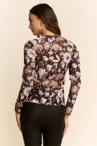 Davi & Dani- Floral Print Mesh Top (Black) *Final Sale*