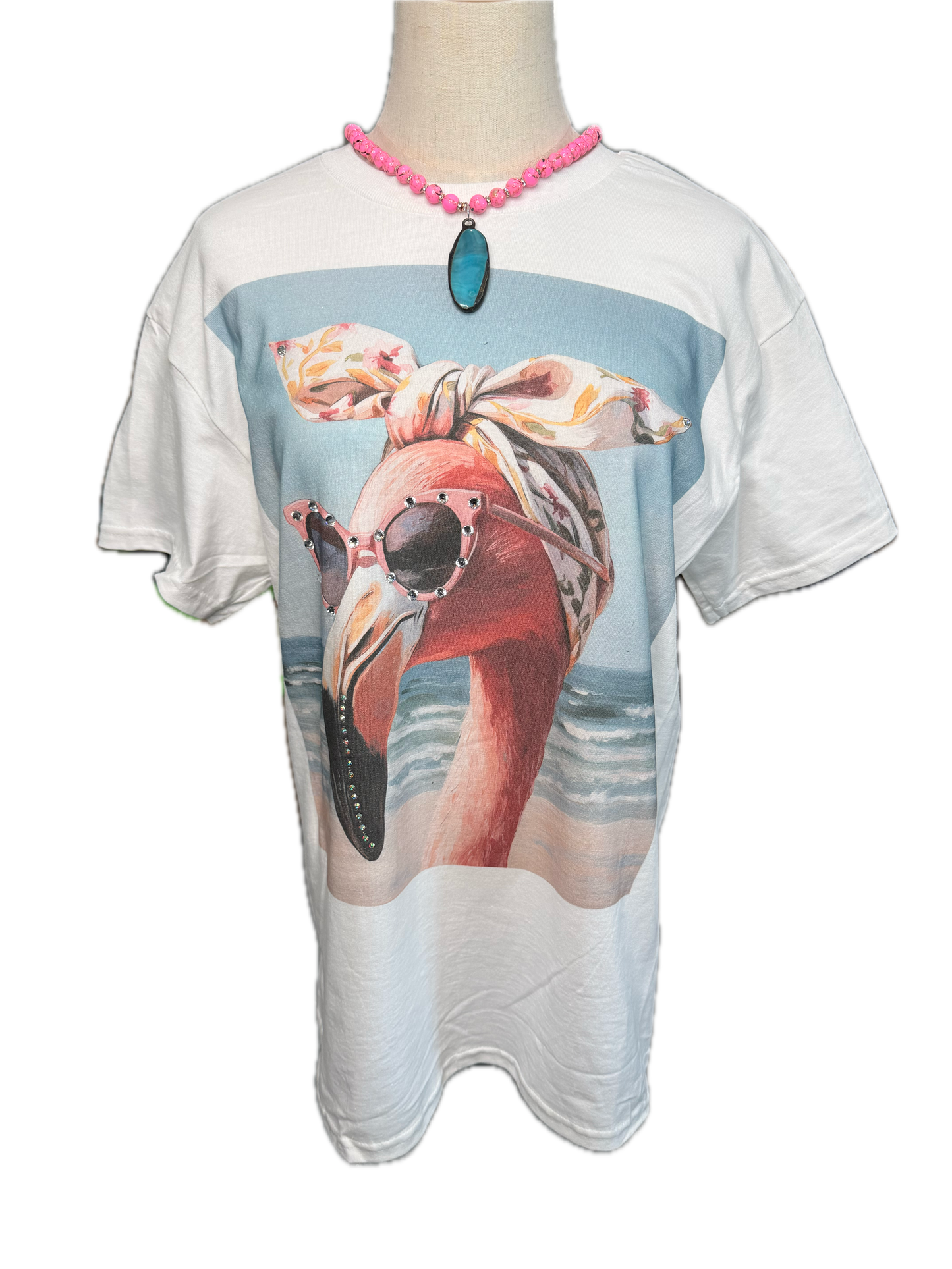 Beach Vibes Flamingo T-Shirt with Bling
