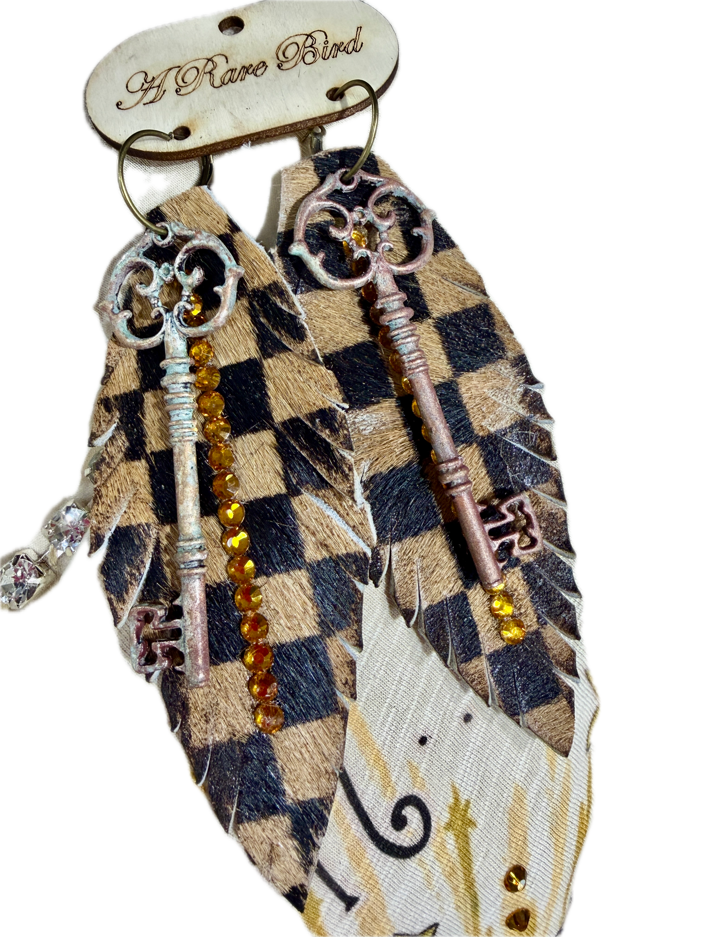 A Rare Bird- Checks and Keys Earrings