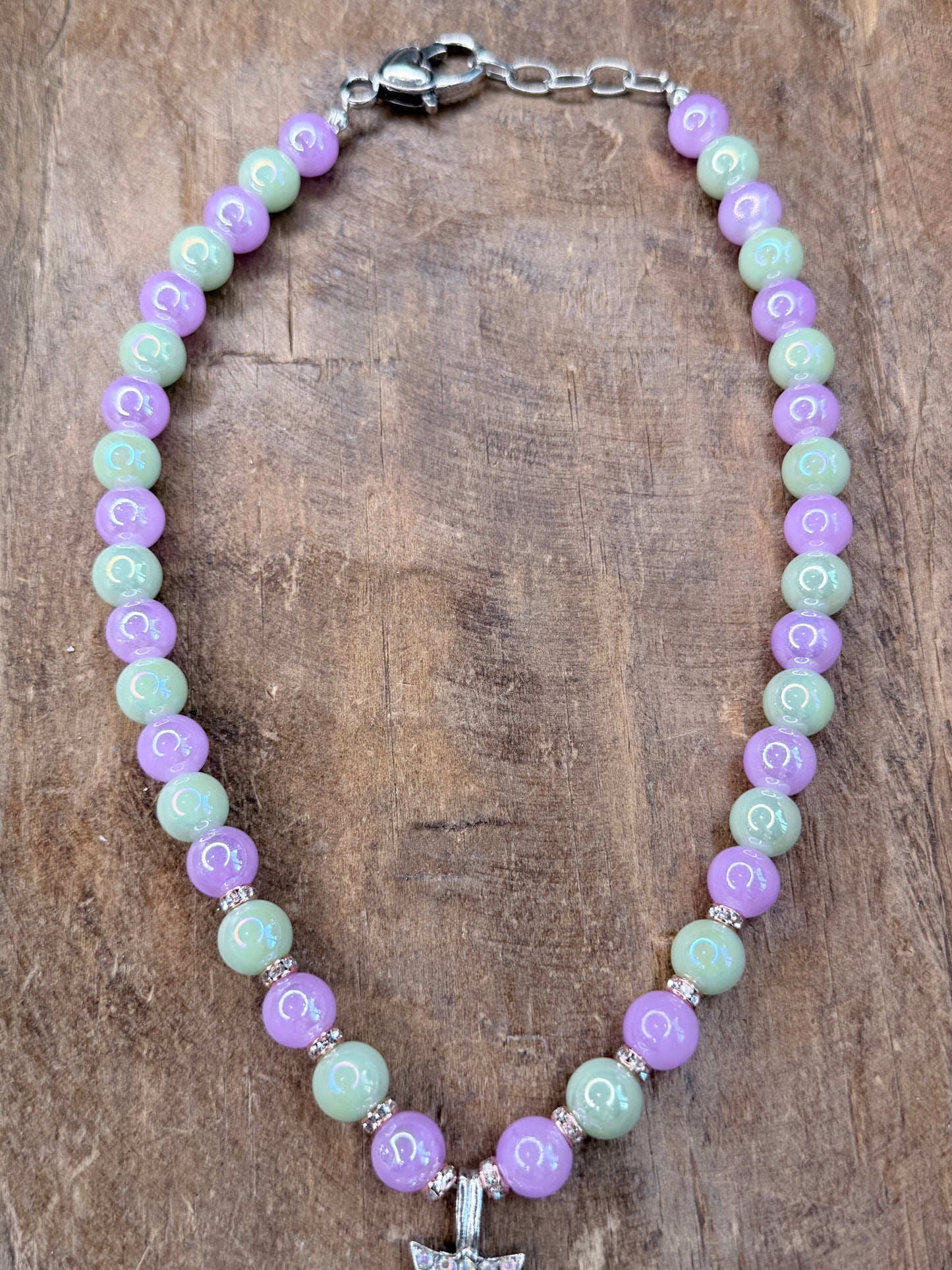 Purple and Green Beaded Cross Necklace- ERR Original