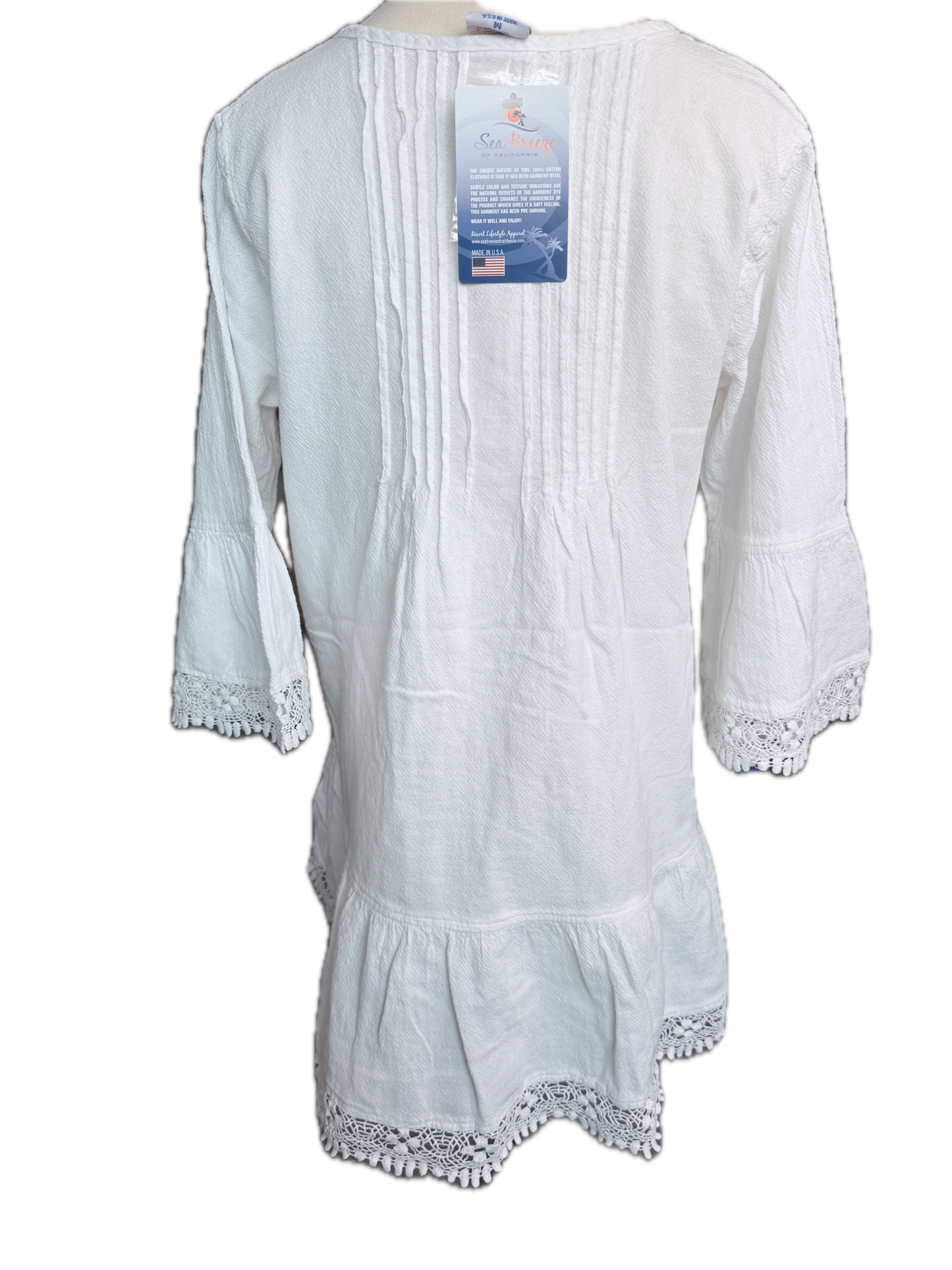 Sea Breeze- Crochet Accent Tunic Top (White)
