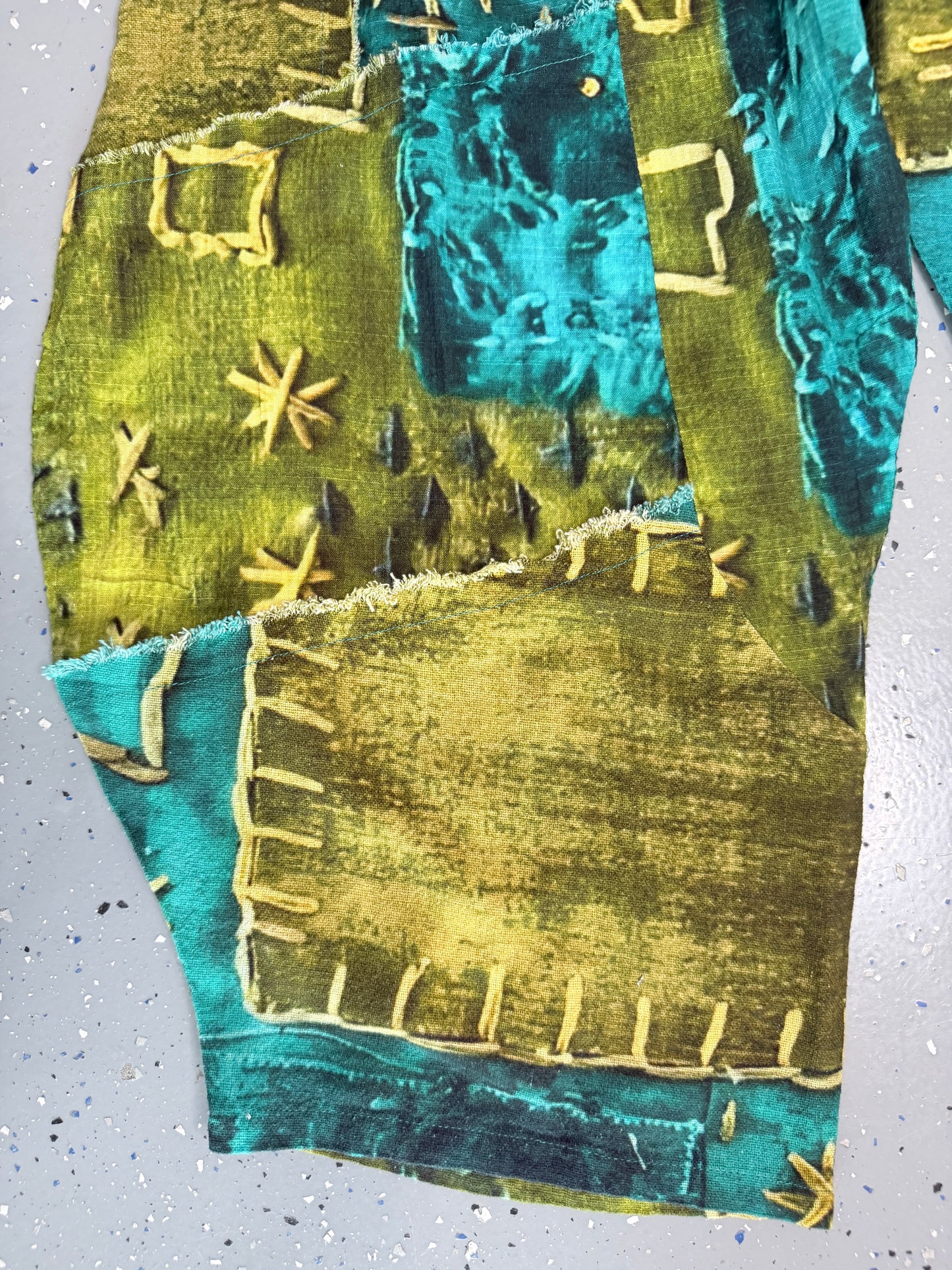 I Love Linen- Blue and Green Patchwork Pants FINAL SALE