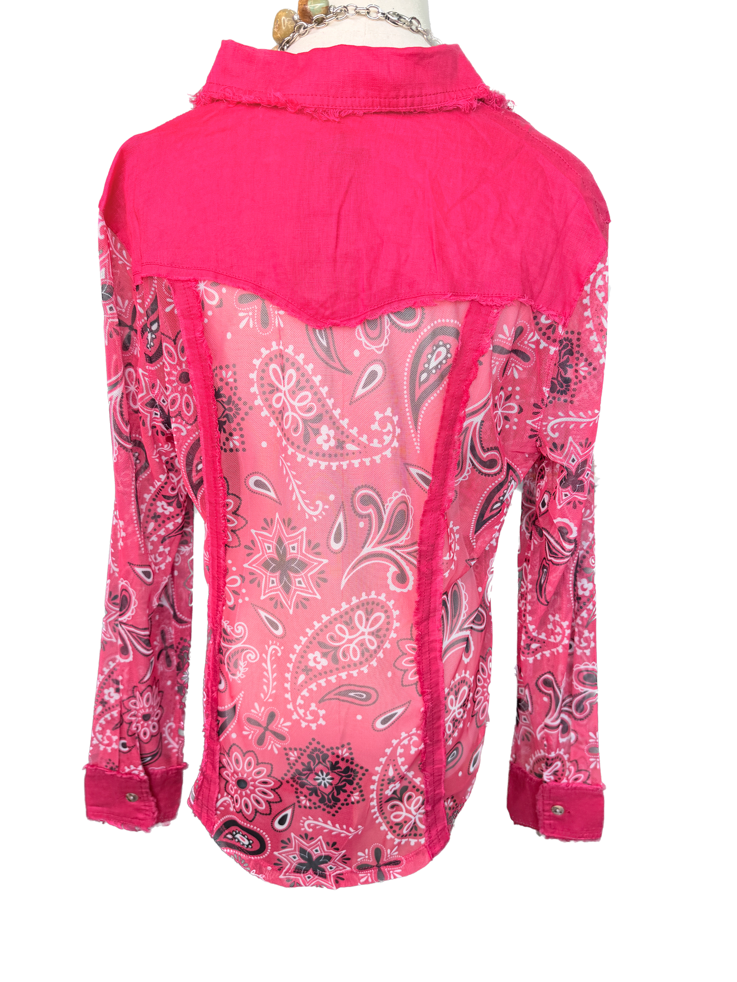 Paisley Print Mesh Linen Top (Red)