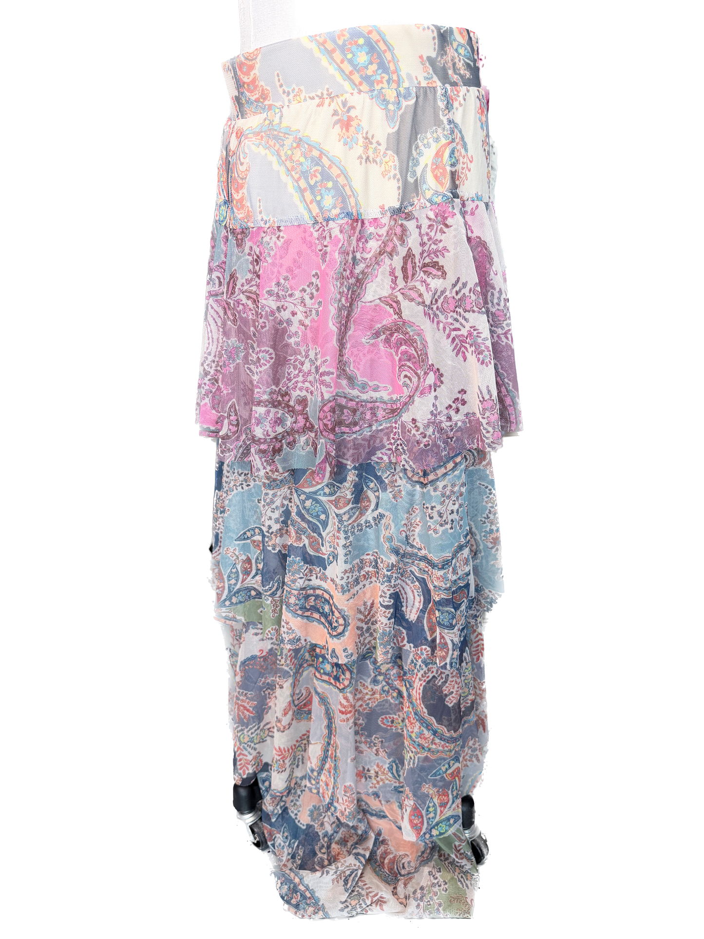 Mesh Bandana Print Tiered Maxi Skirt