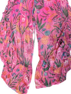 Floral Printed Mesh Ruffle Pants