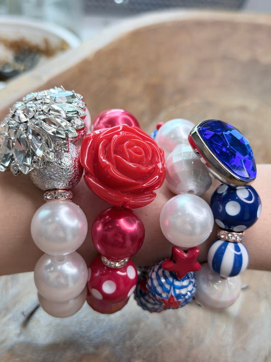 Eliza Red, White, and Blue Glitzy Bracelet Stack- Indigo Blue